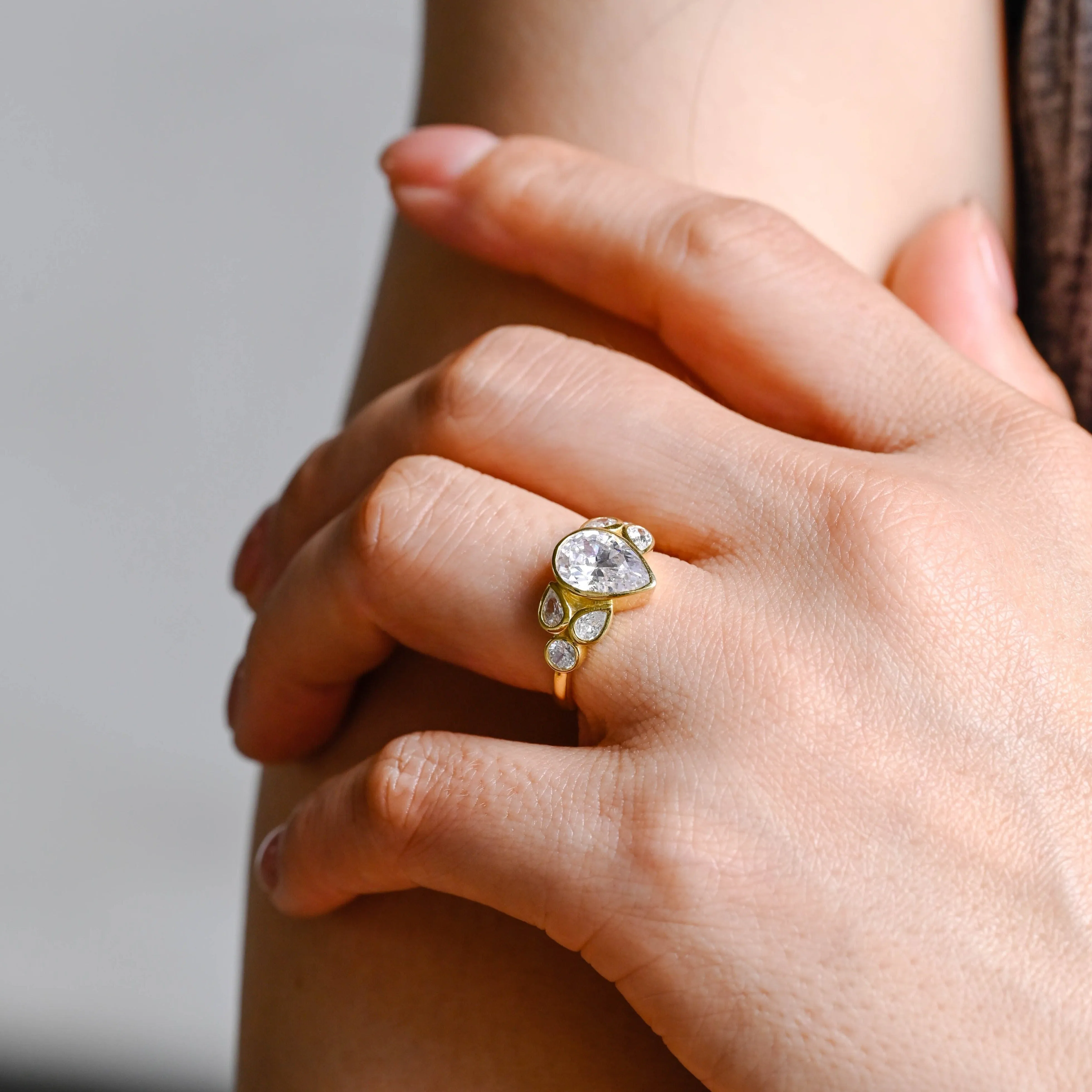 Solid Gold Bezel Pear Cut Moissanite Engagement Ring sold by Causyou product image thumbnail 2