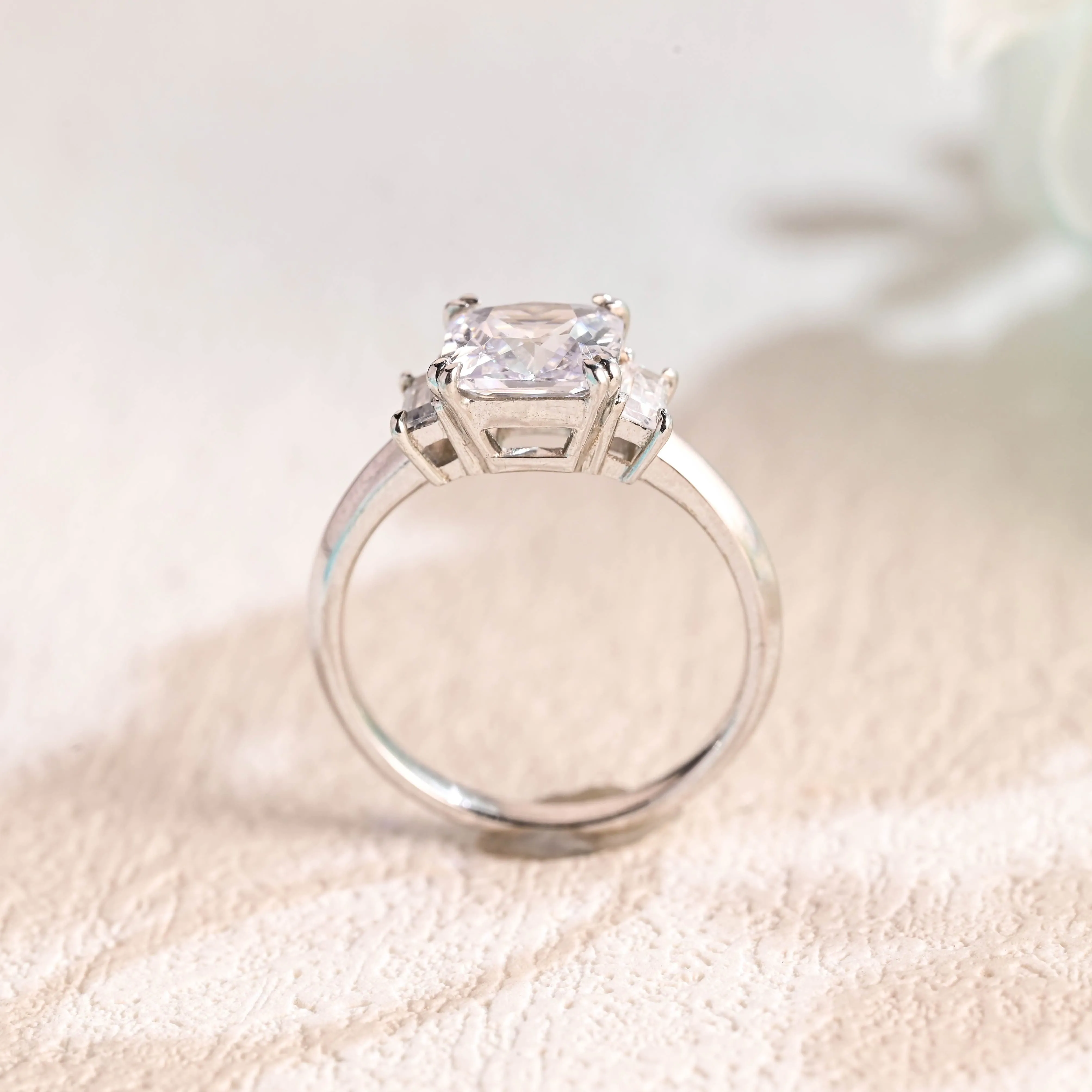 Solid Gold Three Stone Princess Cut Moissanite Engagement Ring sold by Causyou product image thumbnail 5