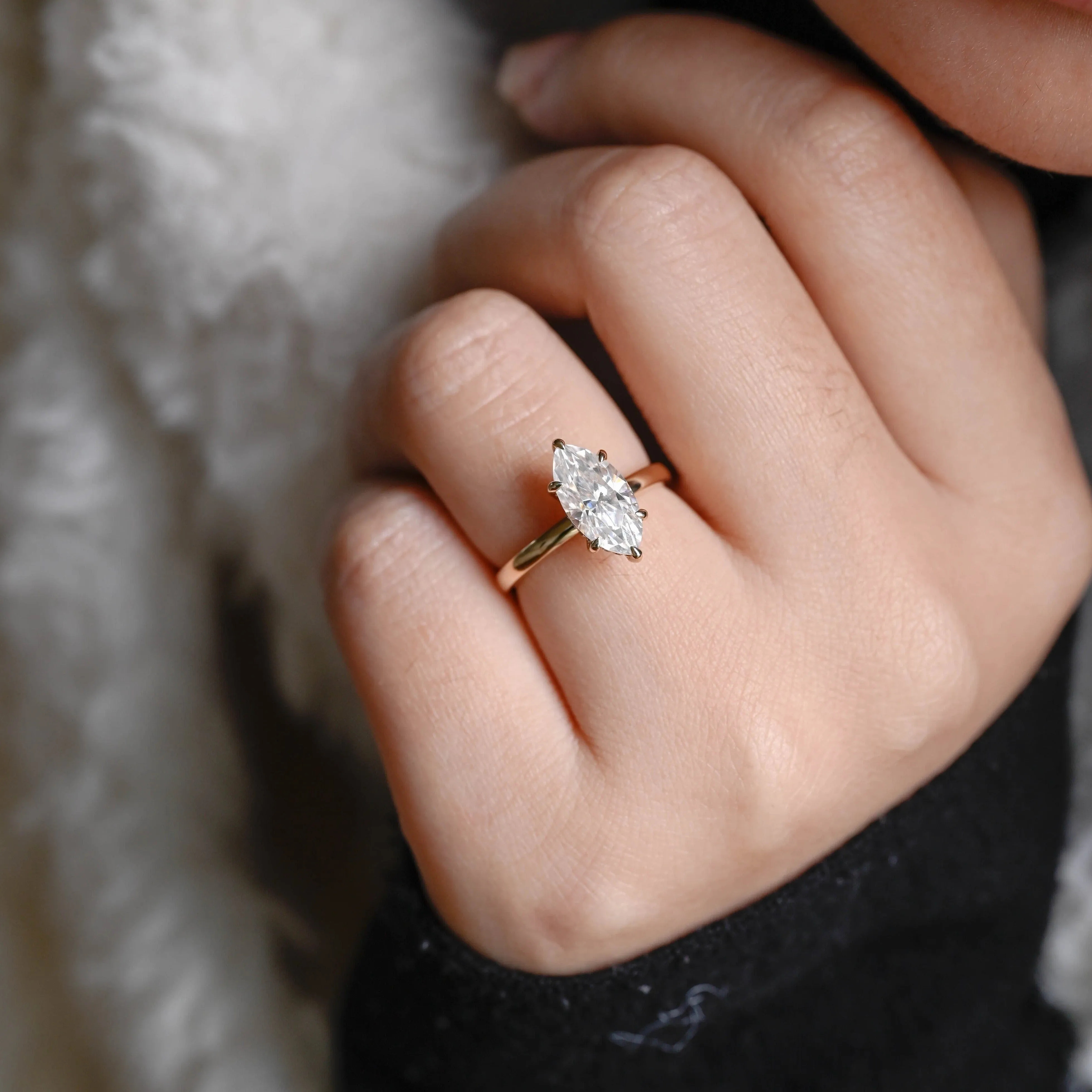 Solid Gold Hidden Halo Marquise Cut Moissanite Engagement Ring sold by Causyou product image thumbnail 3