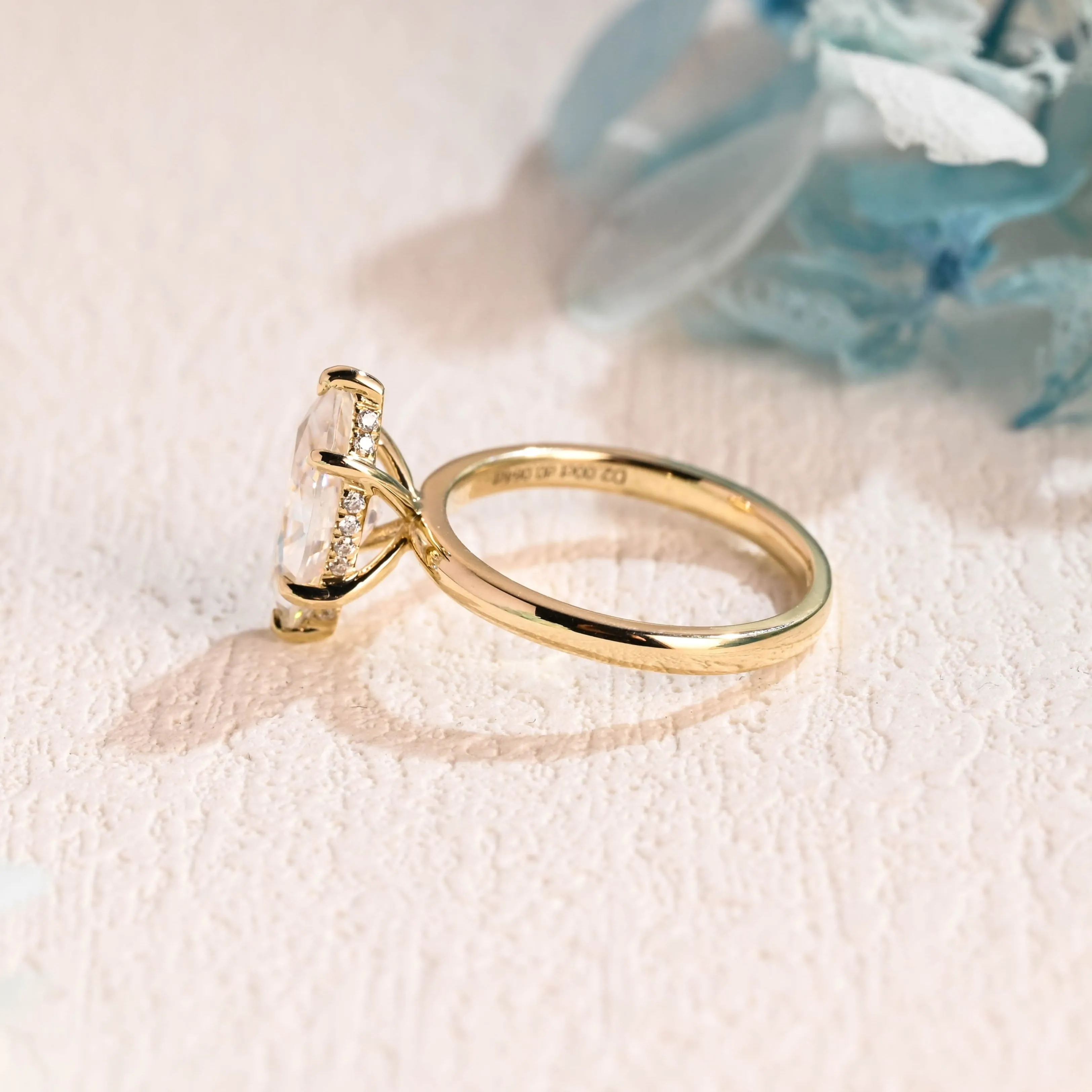 Solid Gold Hidden Halo Marquise Cut Moissanite Engagement Ring sold by Causyou product image thumbnail 5