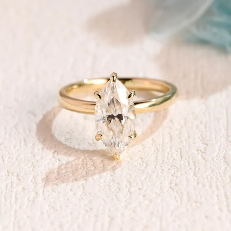 Solid Gold Hidden Halo Marquise Cut Moissanite Engagement Ring sold by Causyou