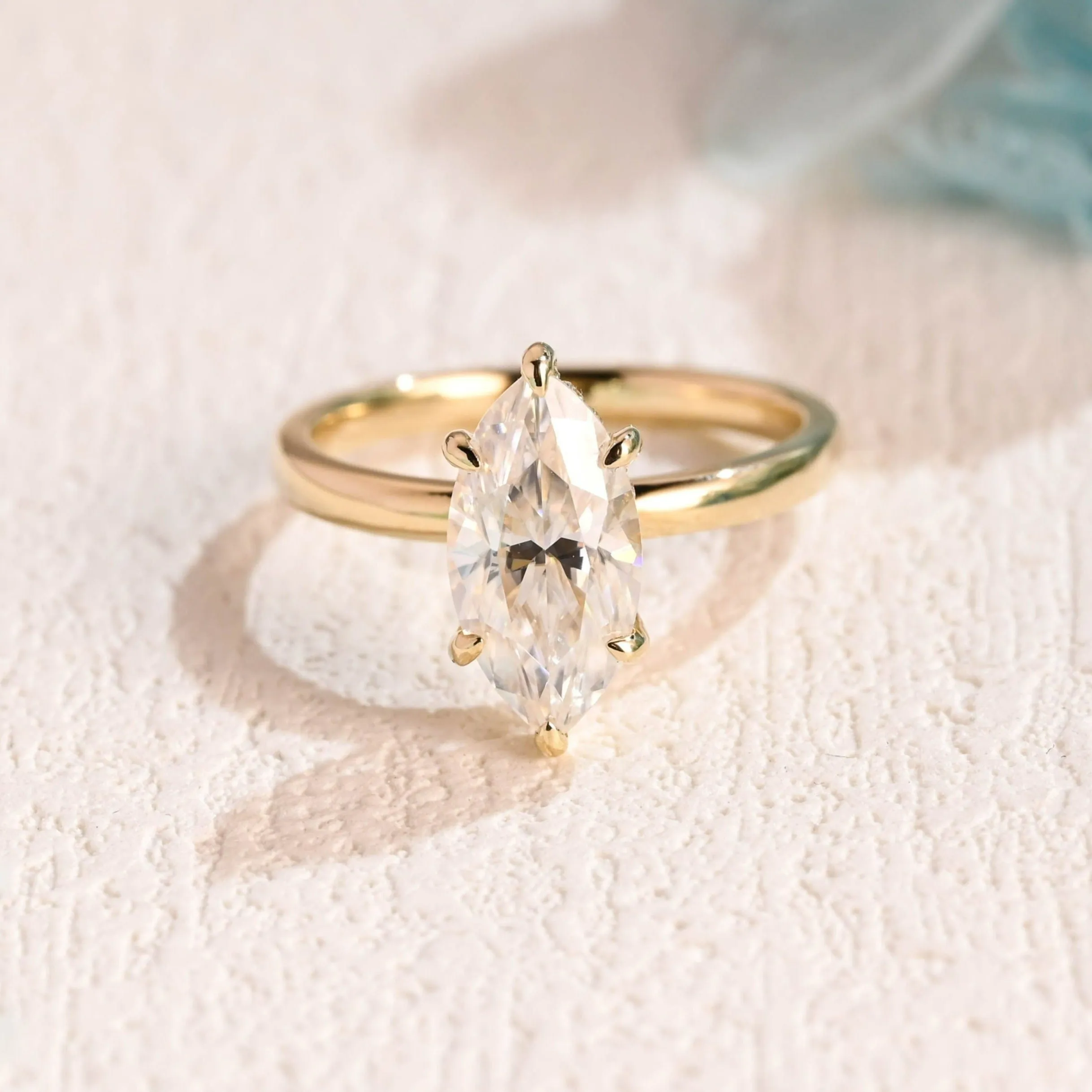 Solid Gold Hidden Halo Marquise Cut Moissanite Engagement Ring sold by Causyou