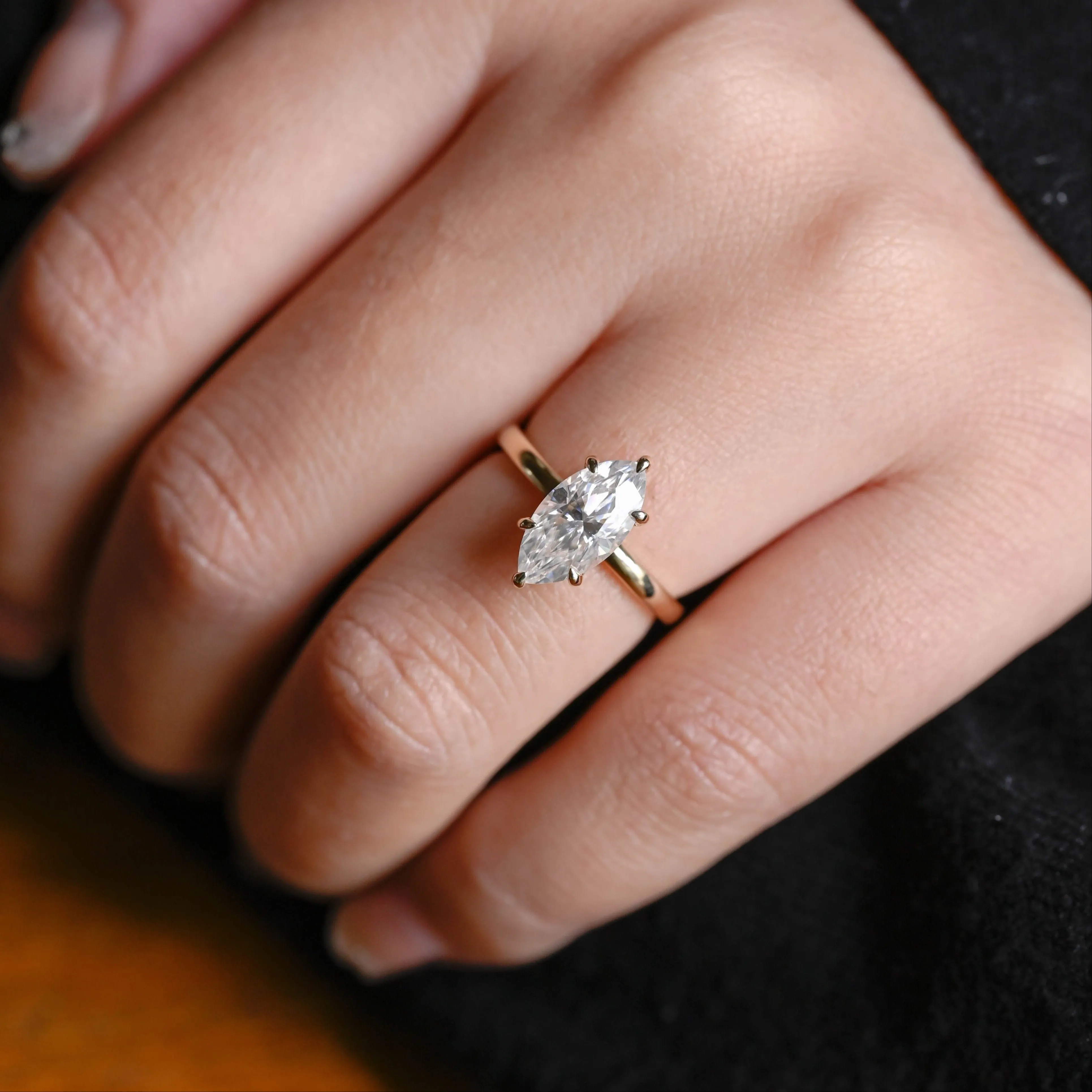 Solid Gold Hidden Halo Marquise Cut Moissanite Engagement Ring sold by Causyou product image thumbnail 2