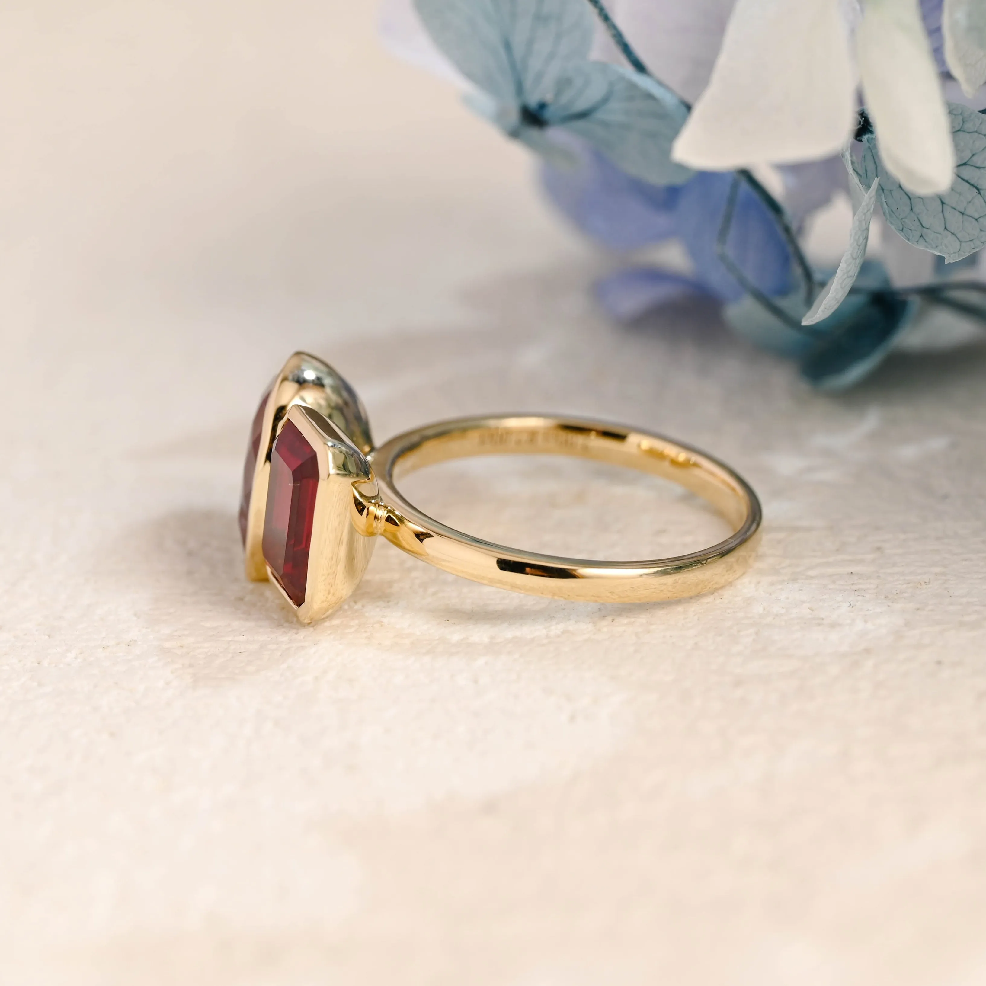 Solid Gold Toi Et Moi Emerald Cut Lab Ruby & Pear Cut Alexandrite Engagement Ring sold by Causyou product image thumbnail 5