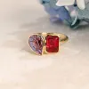 Solid Gold Toi Et Moi Emerald Cut Lab Ruby & Pear Cut Alexandrite Engagement Ring sold by Causyou