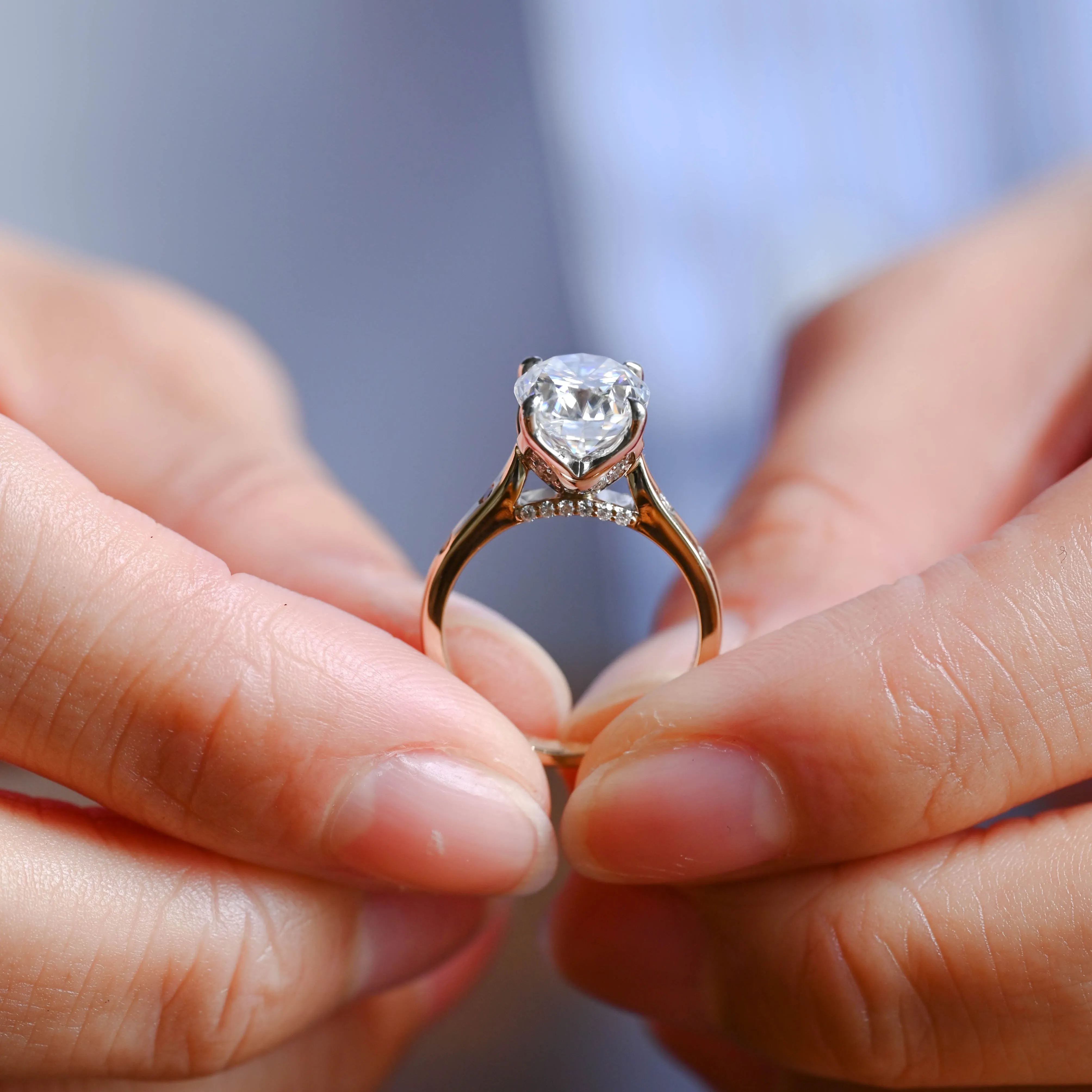 Solid Gold 2.5mm Width Oval Cut Moissanite Engagement Ring sold by Causyou product image thumbnail 4