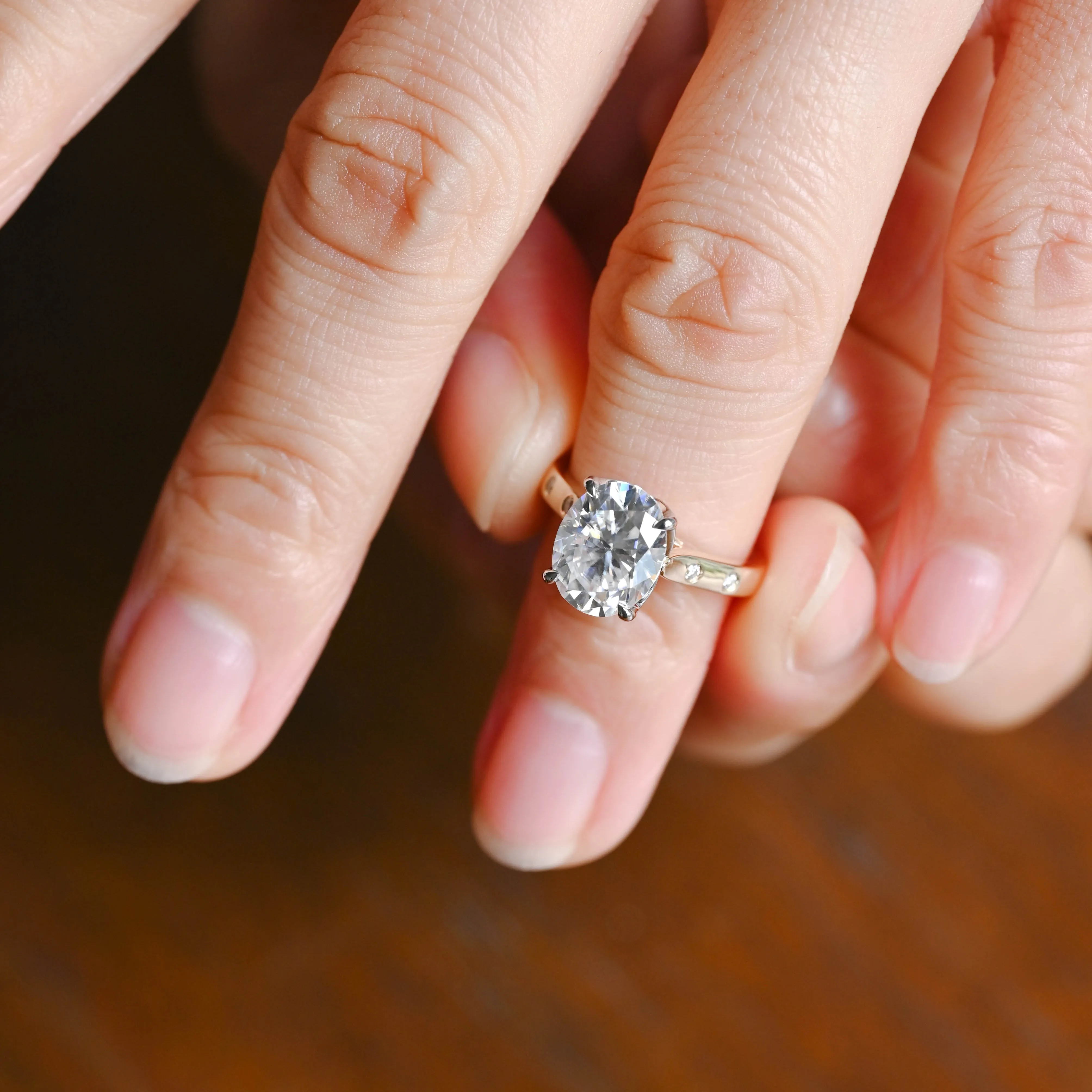 Solid Gold 2.5mm Width Oval Cut Moissanite Engagement Ring sold by Causyou product image thumbnail 2