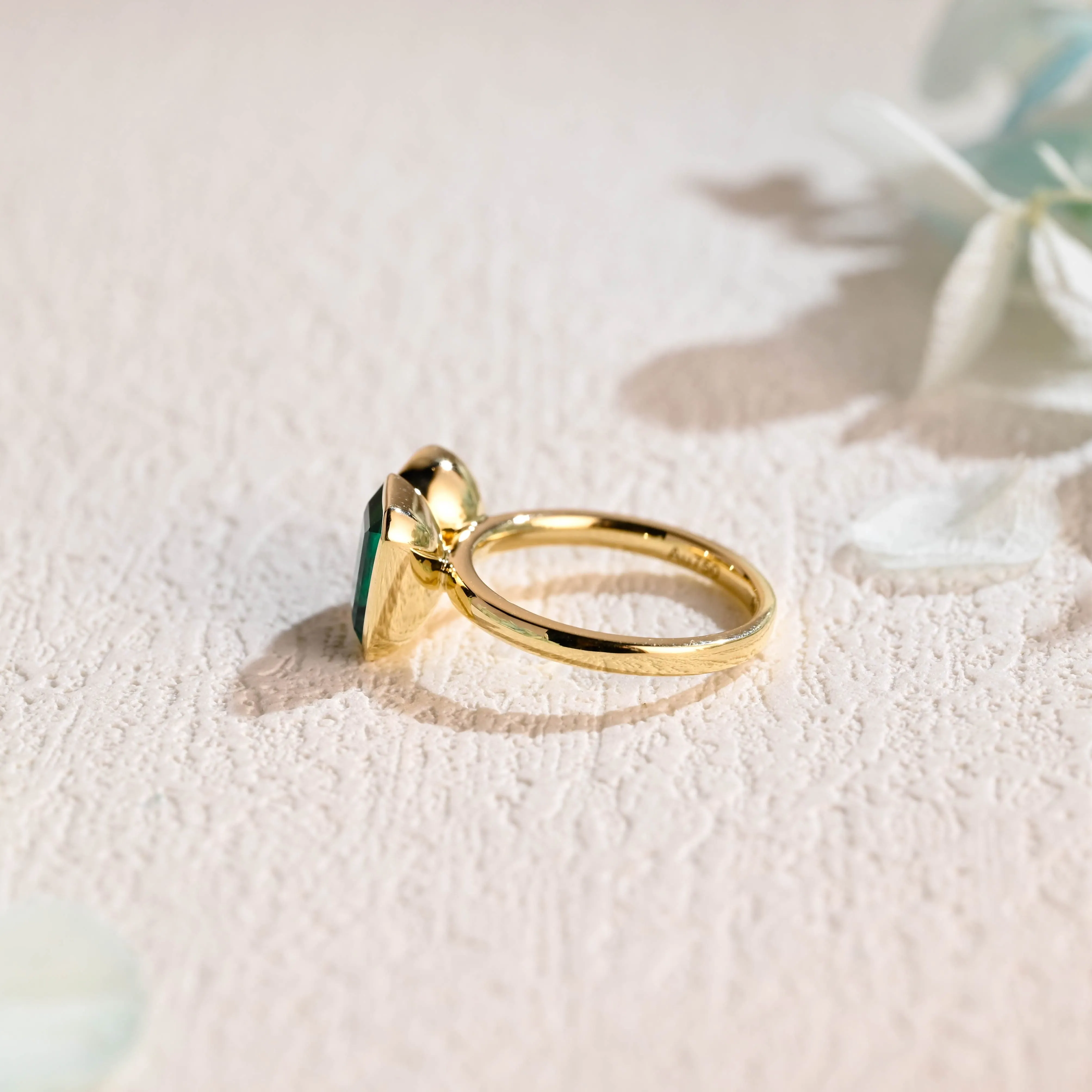 Solid Gold Bezel Toi Et Moi Lab Emerald & Pear Cut Moissanite Engagement Ring sold by Causyou product image thumbnail 5