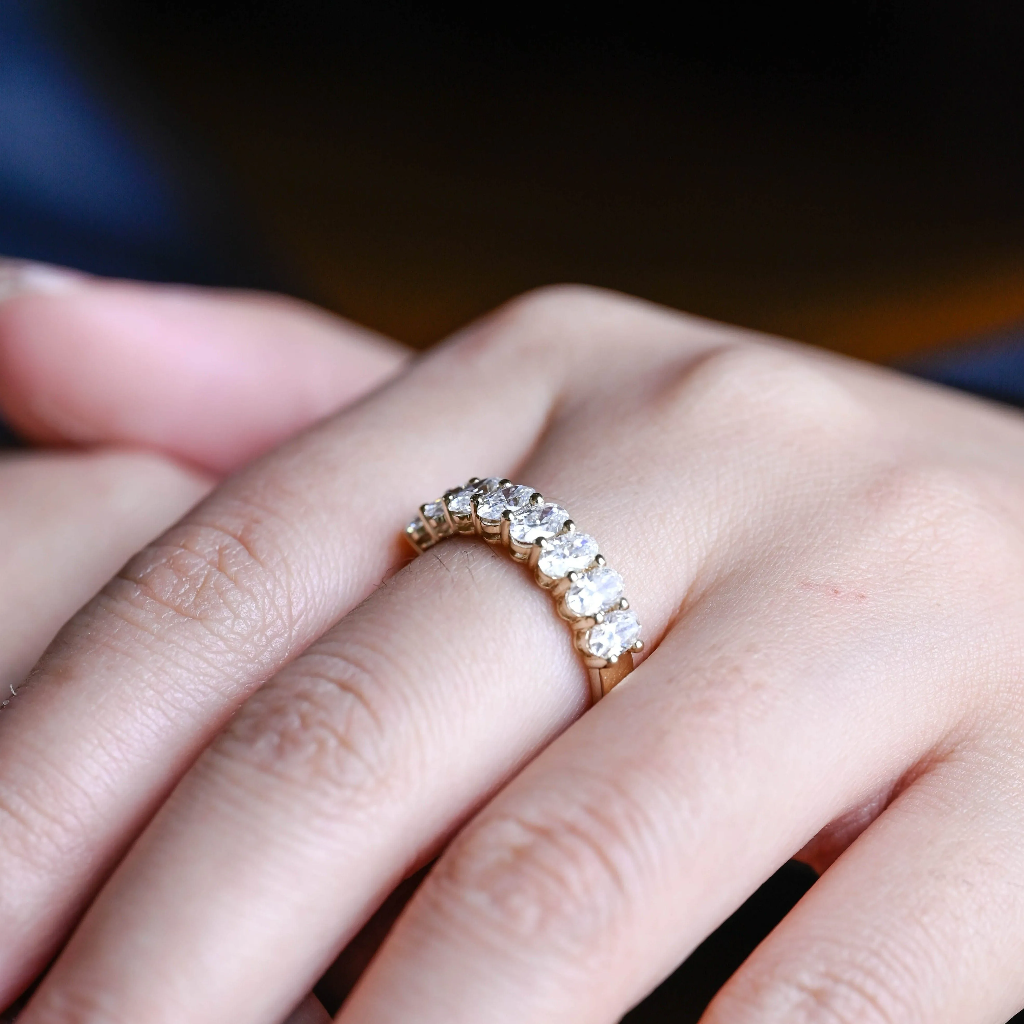 Solid Gold Half Eternity 3*5mm Oval Cut Moissanite Wedding Band sold by Causyou product image thumbnail 3