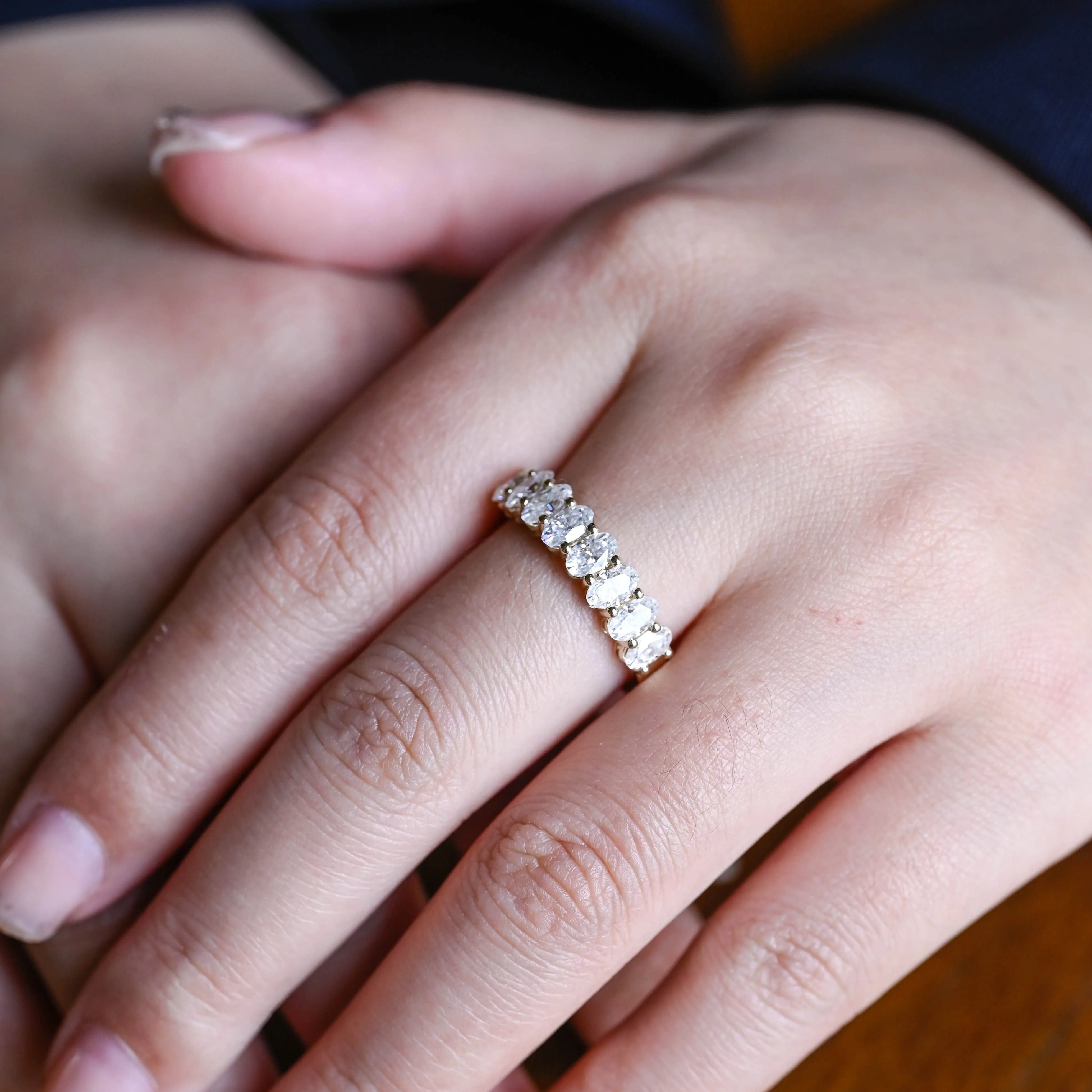 Solid Gold Half Eternity 3*5mm Oval Cut Moissanite Wedding Band sold by Causyou product image thumbnail 2