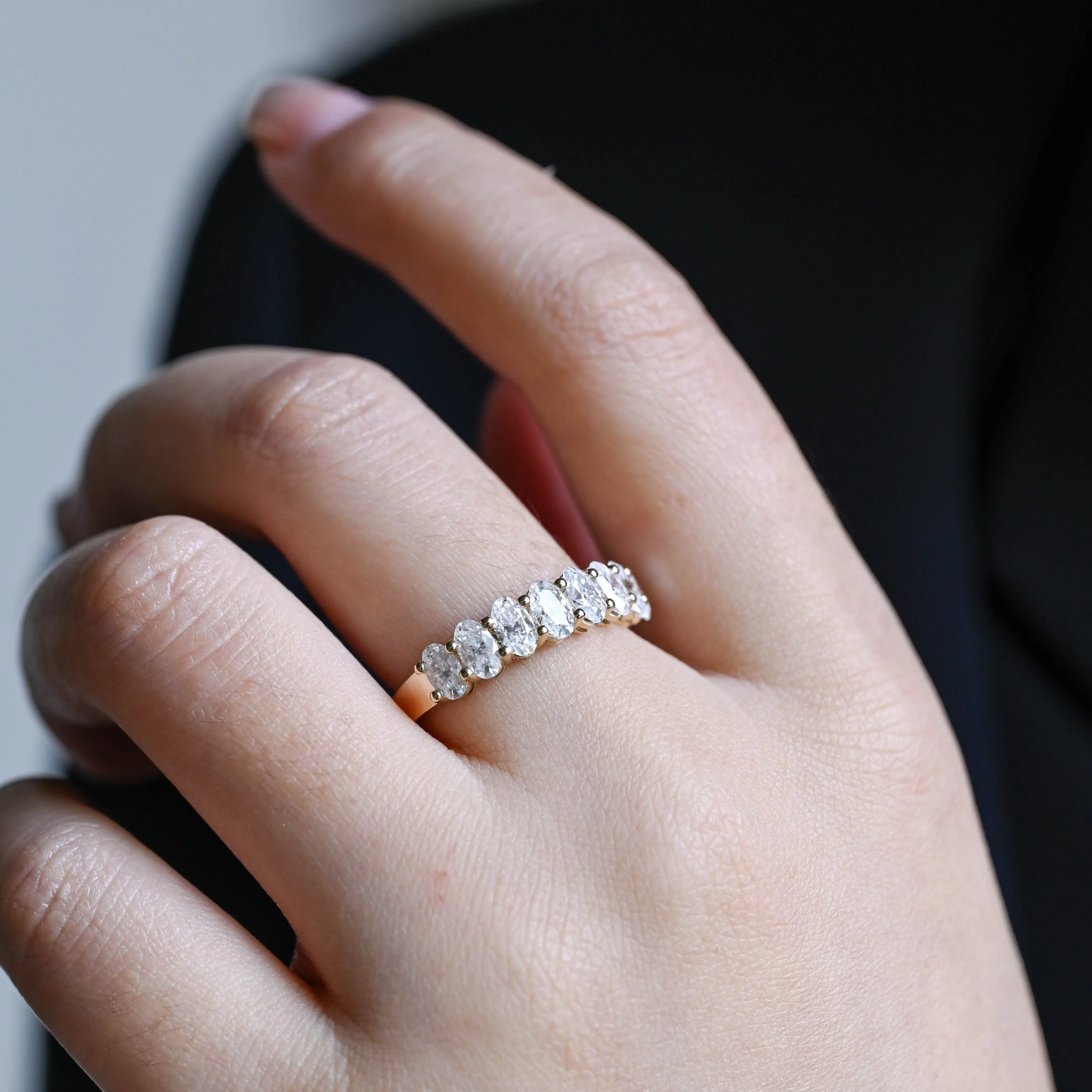 Solid Gold Half Eternity 3*5mm Oval Cut Moissanite Wedding Band sold by Causyou product image thumbnail 4