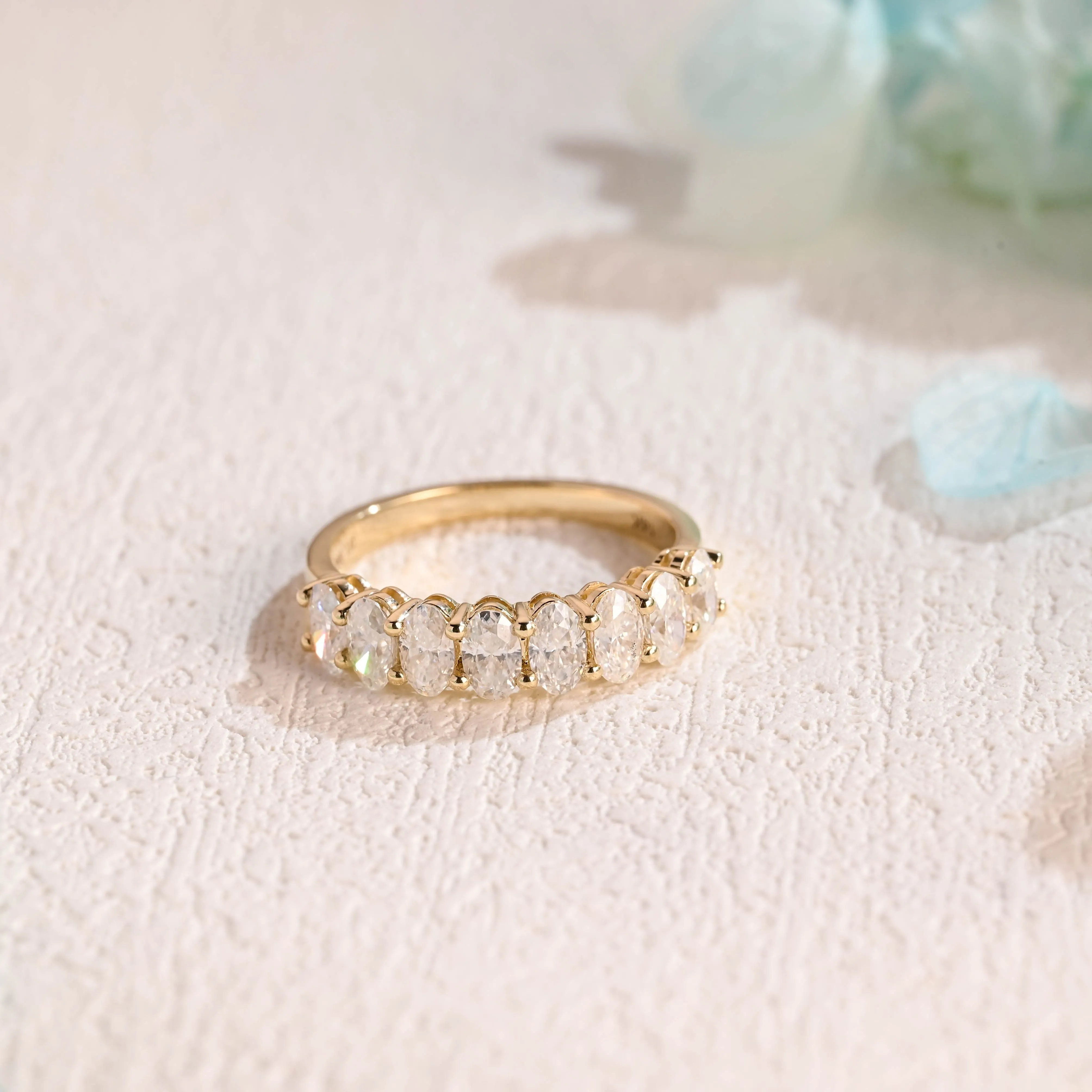 Solid Gold Half Eternity 3*5mm Oval Cut Moissanite Wedding Band sold by Causyou product image thumbnail 5