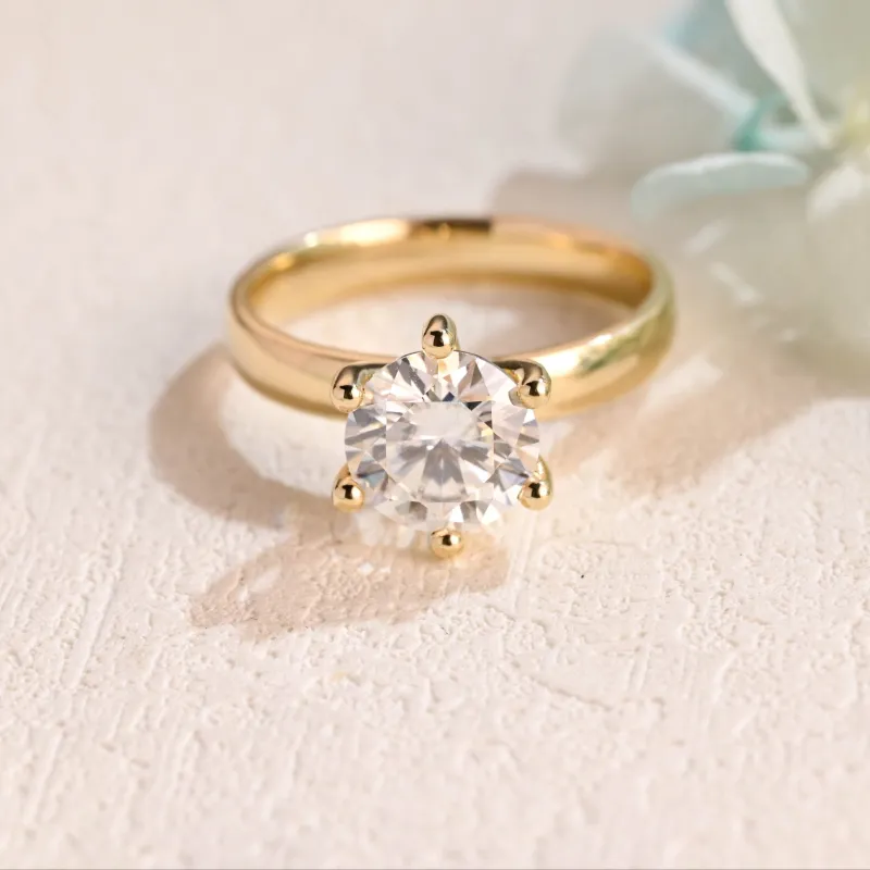 Solid Gold Solitaire 3.5mm Width Round Cut Moissanite Engagement Ring sold by Causyou