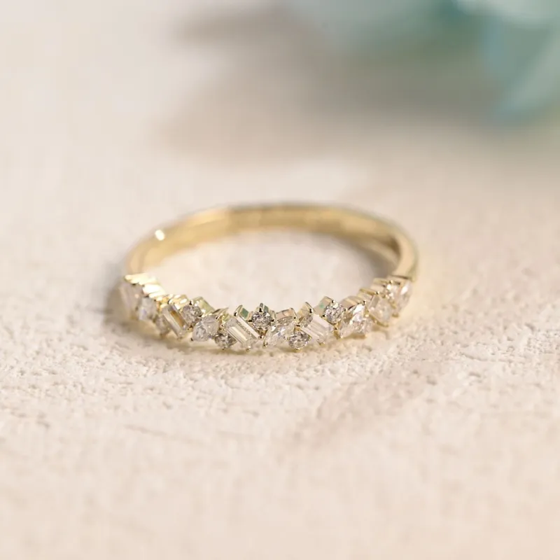 Solid Gold Half Eternity Round & Marquise & Baguette Cut Moissanite Wedding Band sold by Causyou