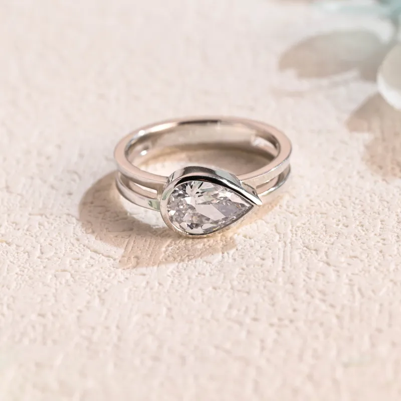Solid Gold Solitaire Double Band Pear Cut Moissanite Engagement Ring sold by Causyou