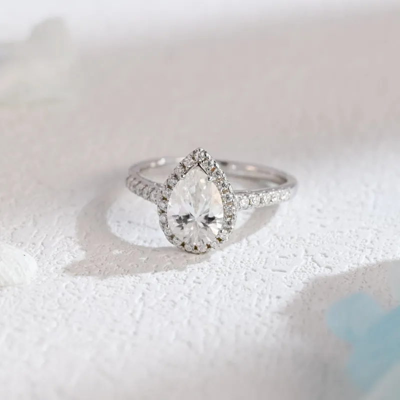 Solid Gold Cathedral Halo Pear Cut Moissanite Engagement Ring sold by Causyou