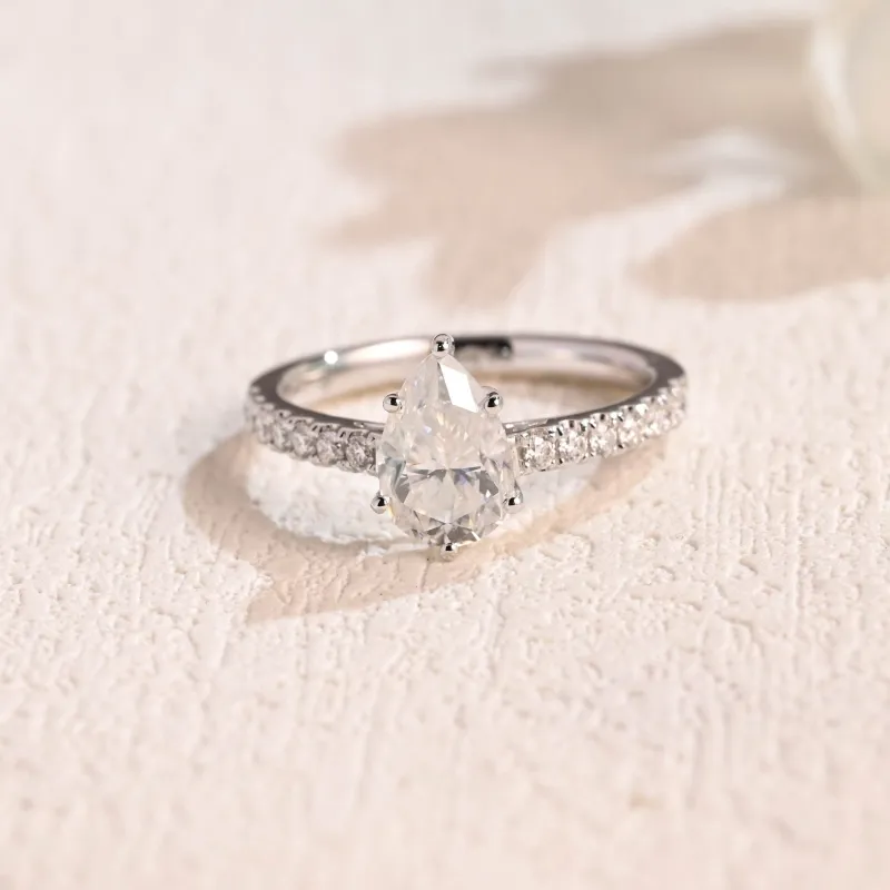 Solid Gold Pave Pear Cut Moissanite Engagement Ring sold by Causyou