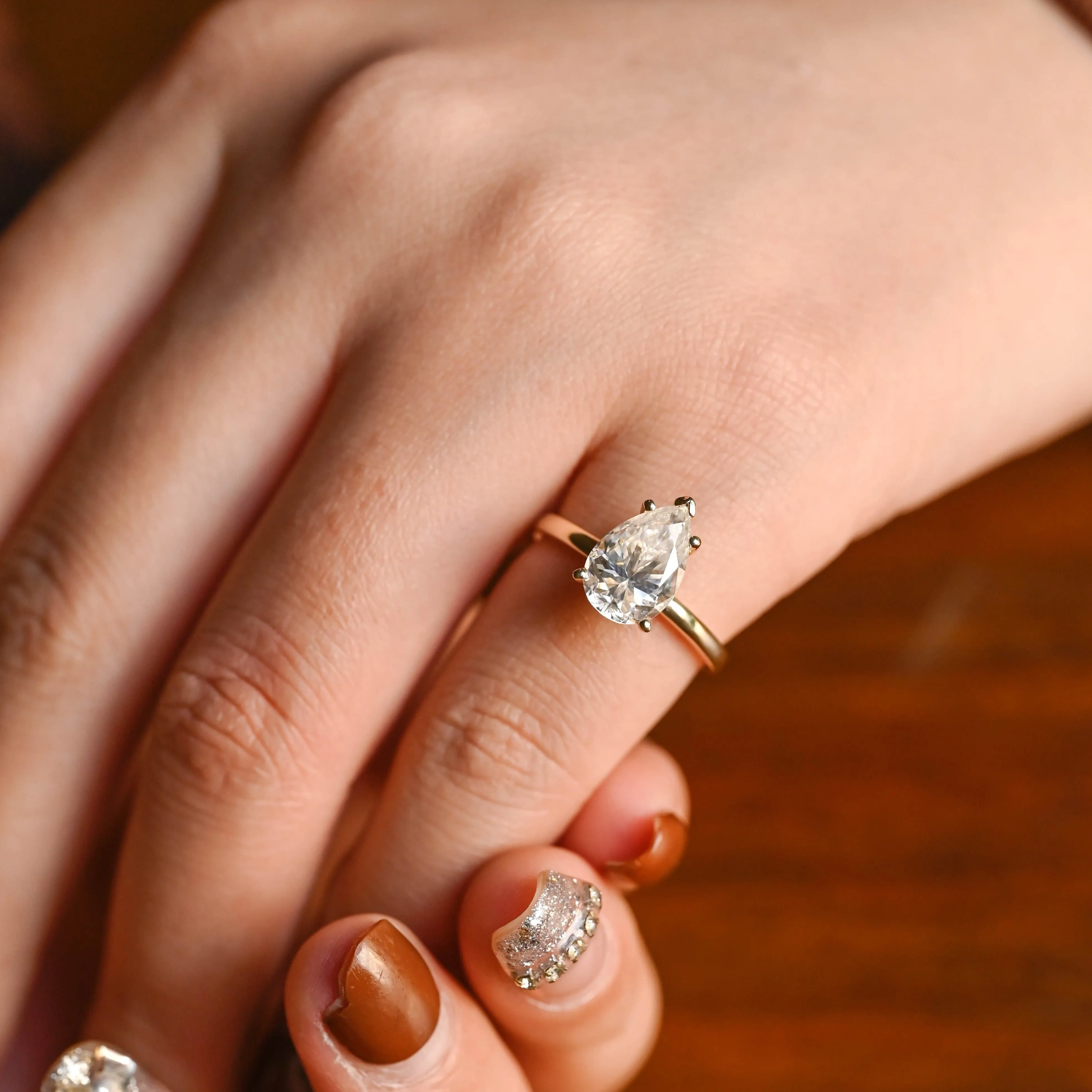 Solid Gold Solitaire Pear Cut Moissanite Engagement Ring sold by Causyou product image thumbnail 2