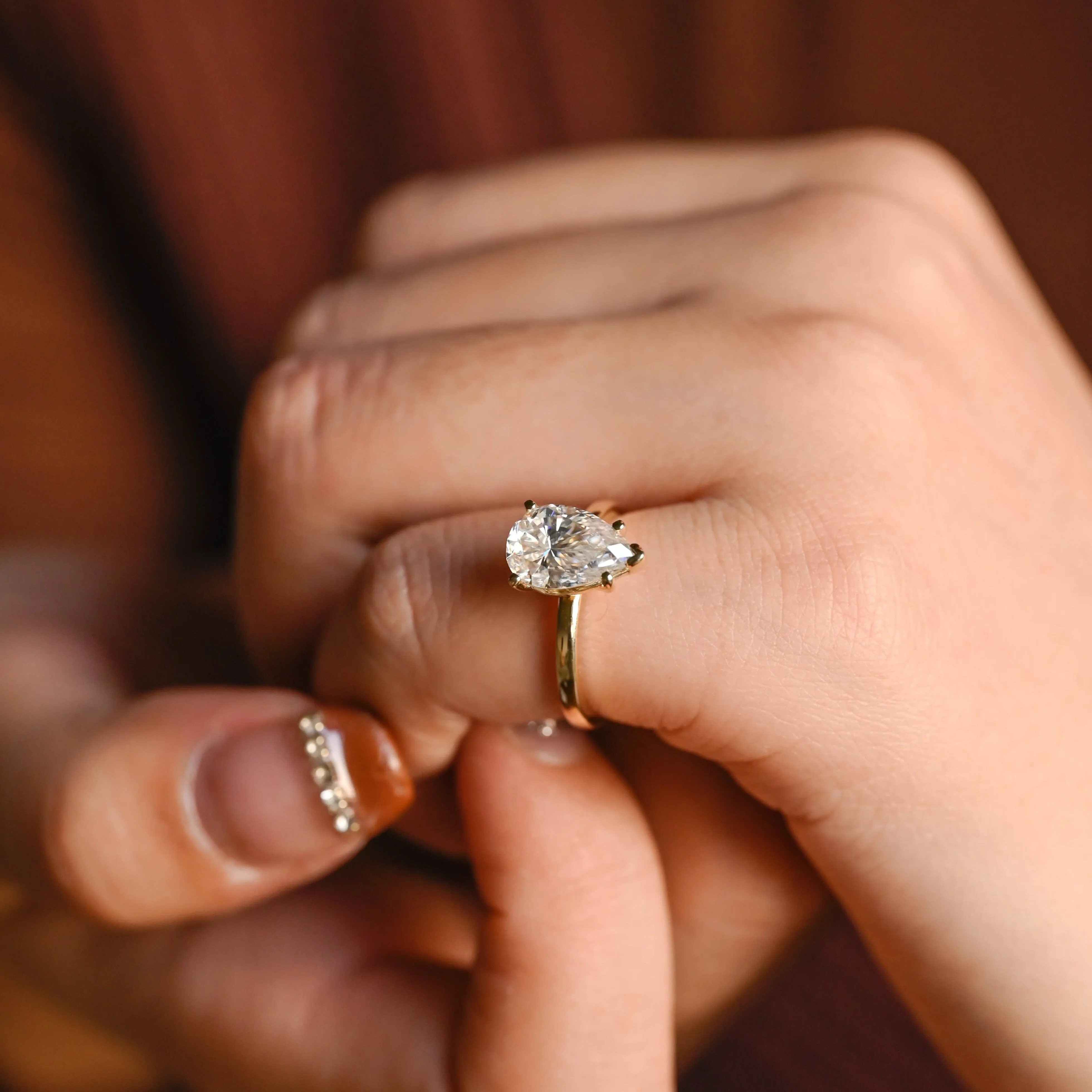 Solid Gold Solitaire Pear Cut Moissanite Engagement Ring sold by Causyou product image thumbnail 4