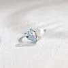 Solid Gold Pear Cut Lab Aquamarine & Pearl Engagement Ring sold by Causyou