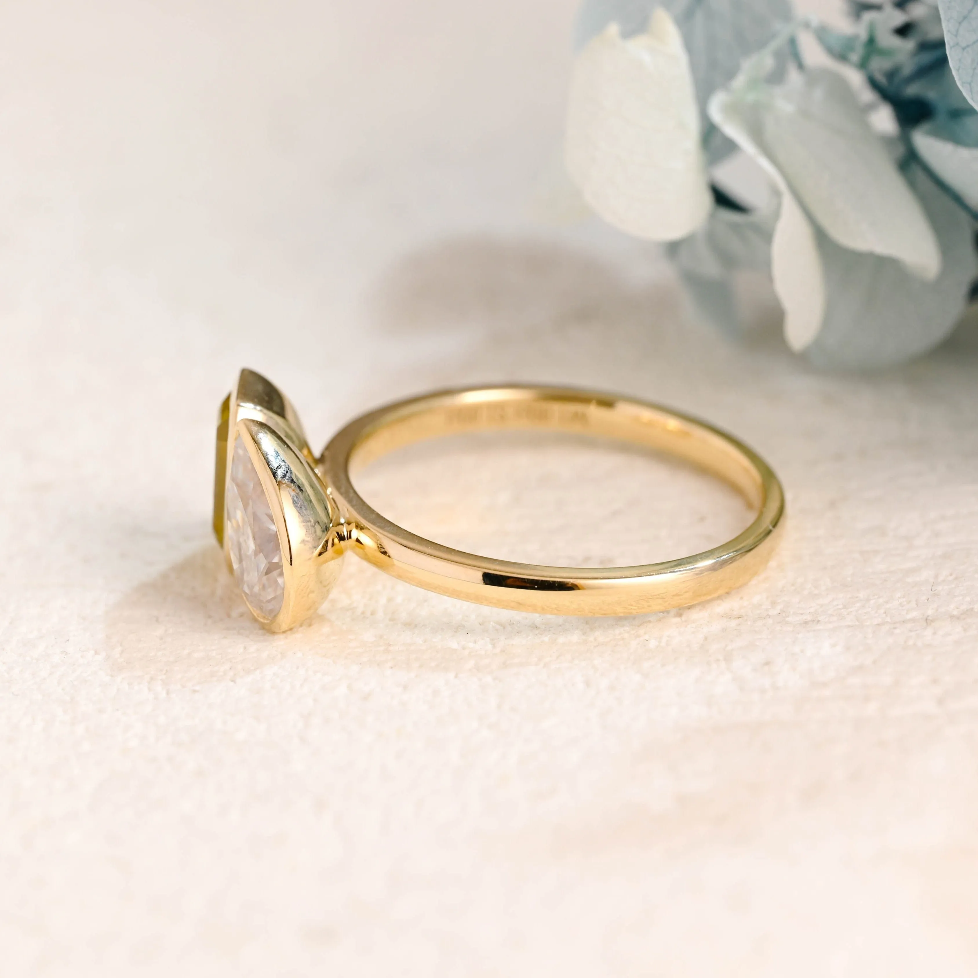 Solid Gold Toi Et Moi Yellow Emerald Cut Lab Sapphire & Pear Cut Moissanite Engagement Ring sold by Causyou product image thumbnail 4