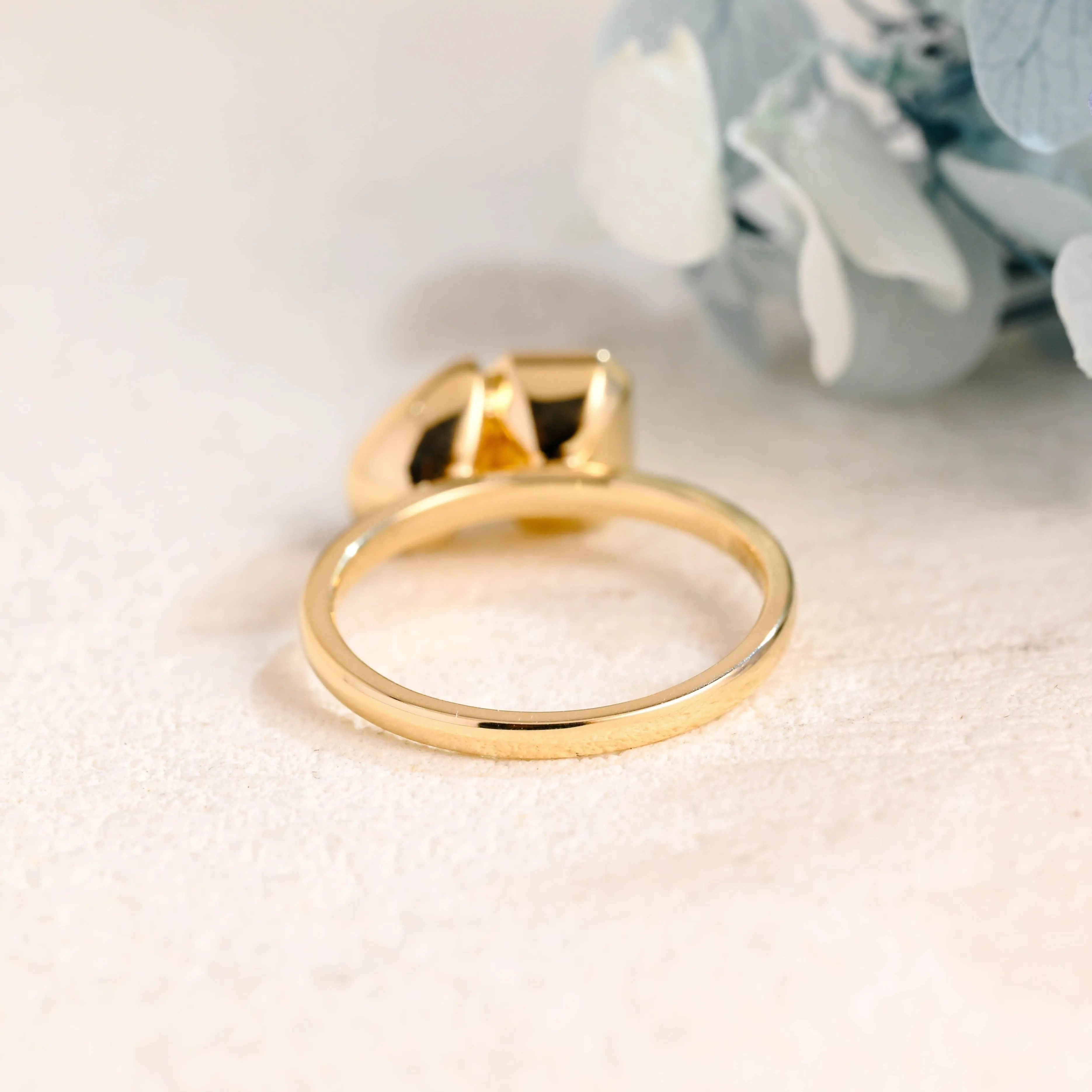 Solid Gold Toi Et Moi Yellow Emerald Cut Lab Sapphire & Pear Cut Moissanite Engagement Ring sold by Causyou product image thumbnail 5