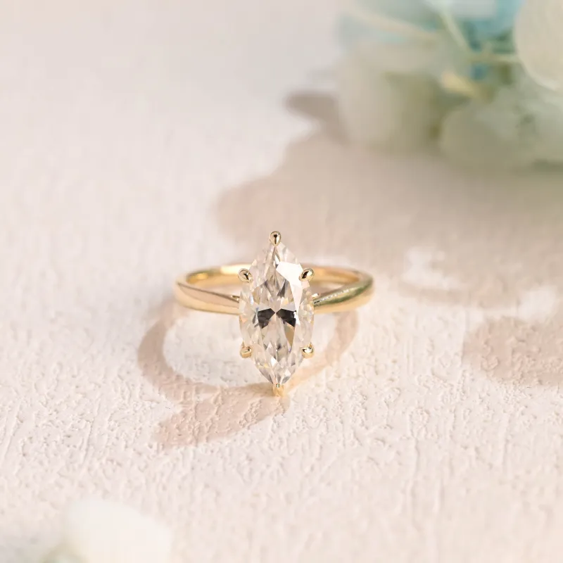 Solid Gold Solitaire Marquise Cut Moissanite Engagement Ring sold by Causyou