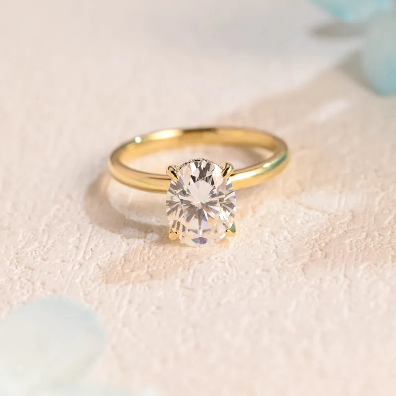 Solid Gold Hidden Halo Oval Cut Moissanite Engagement Ring sold by Causyou