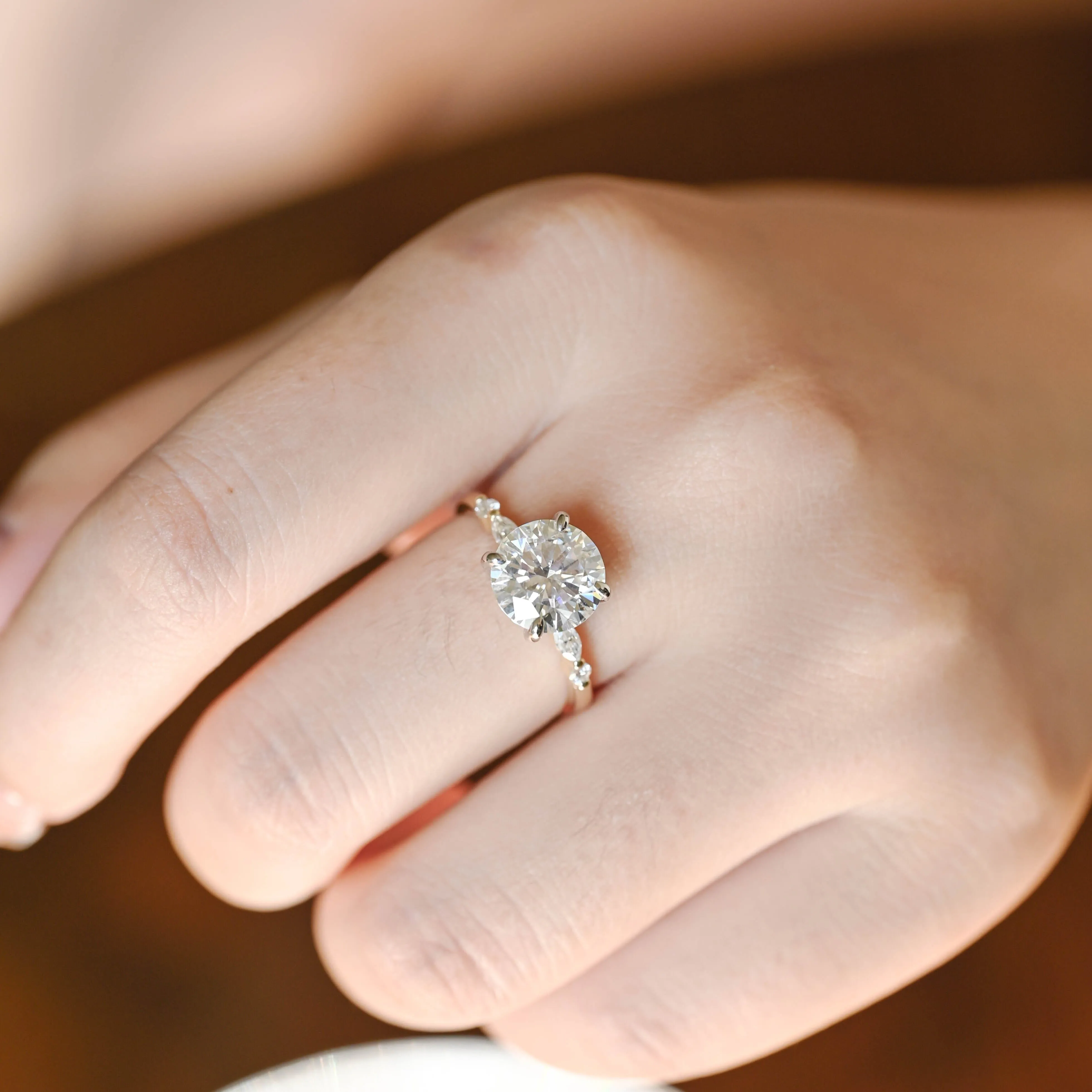 Solid Gold Two Tone Round Moissanite Engagement Ring sold by Causyou product image thumbnail 2