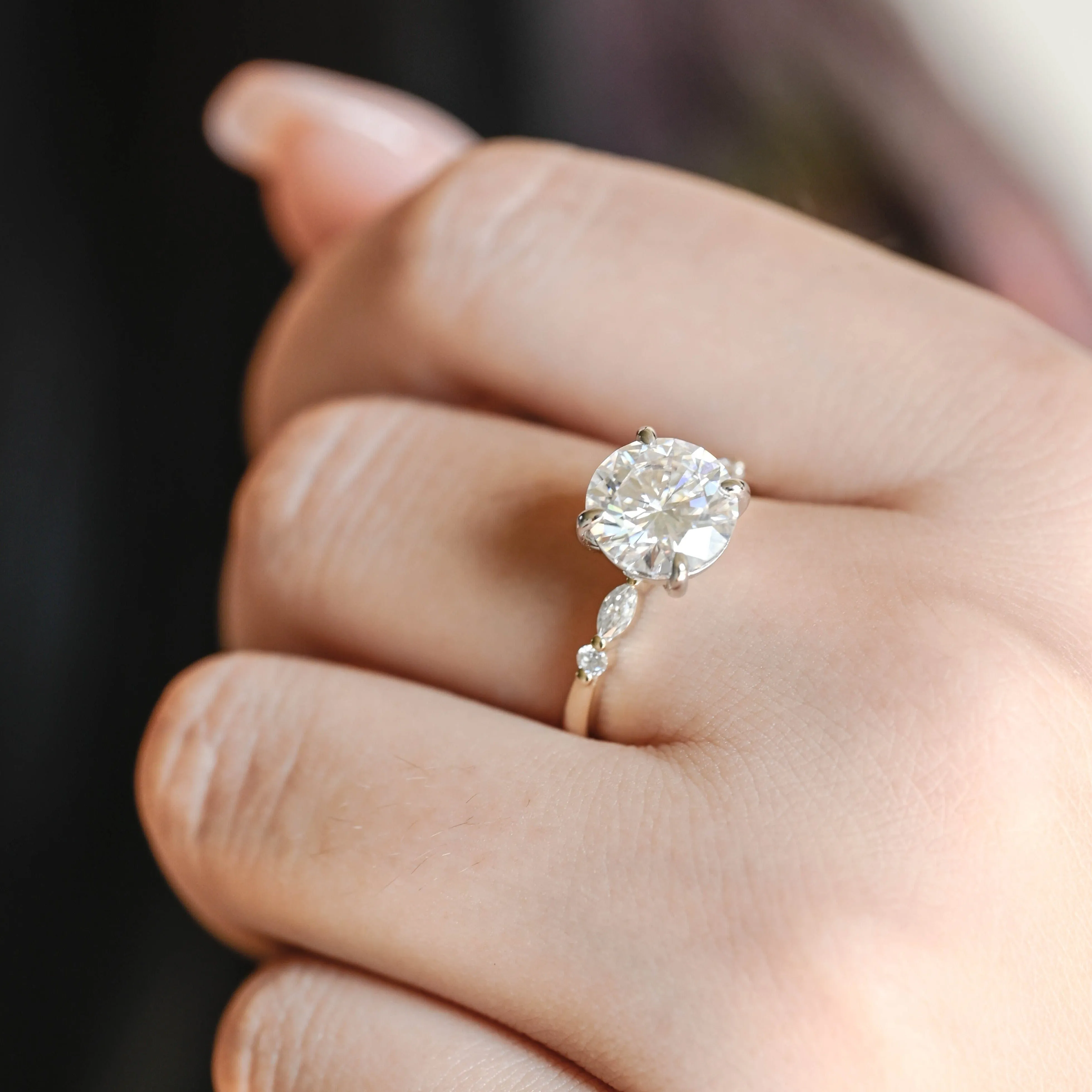 Solid Gold Two Tone Round Moissanite Engagement Ring sold by Causyou product image thumbnail 3