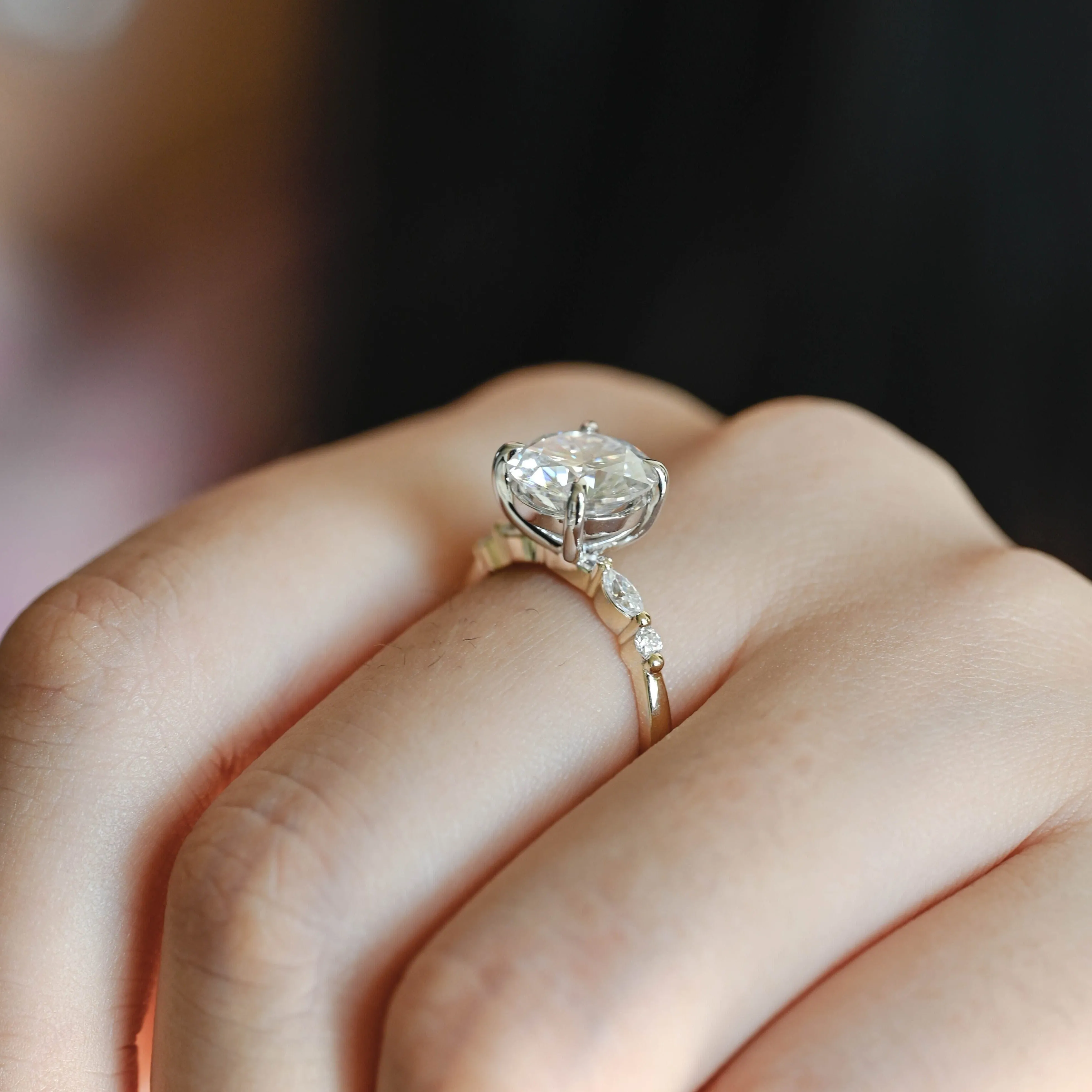 Solid Gold Two Tone Round Moissanite Engagement Ring sold by Causyou product image thumbnail 4