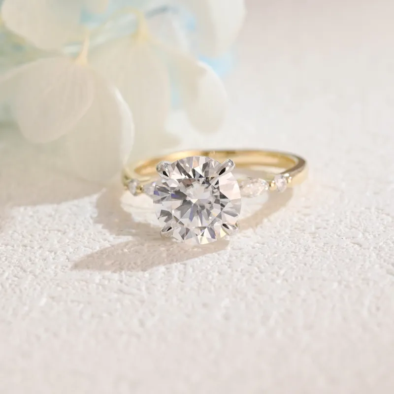 Solid Gold Two Tone Round Moissanite Engagement Ring sold by Causyou