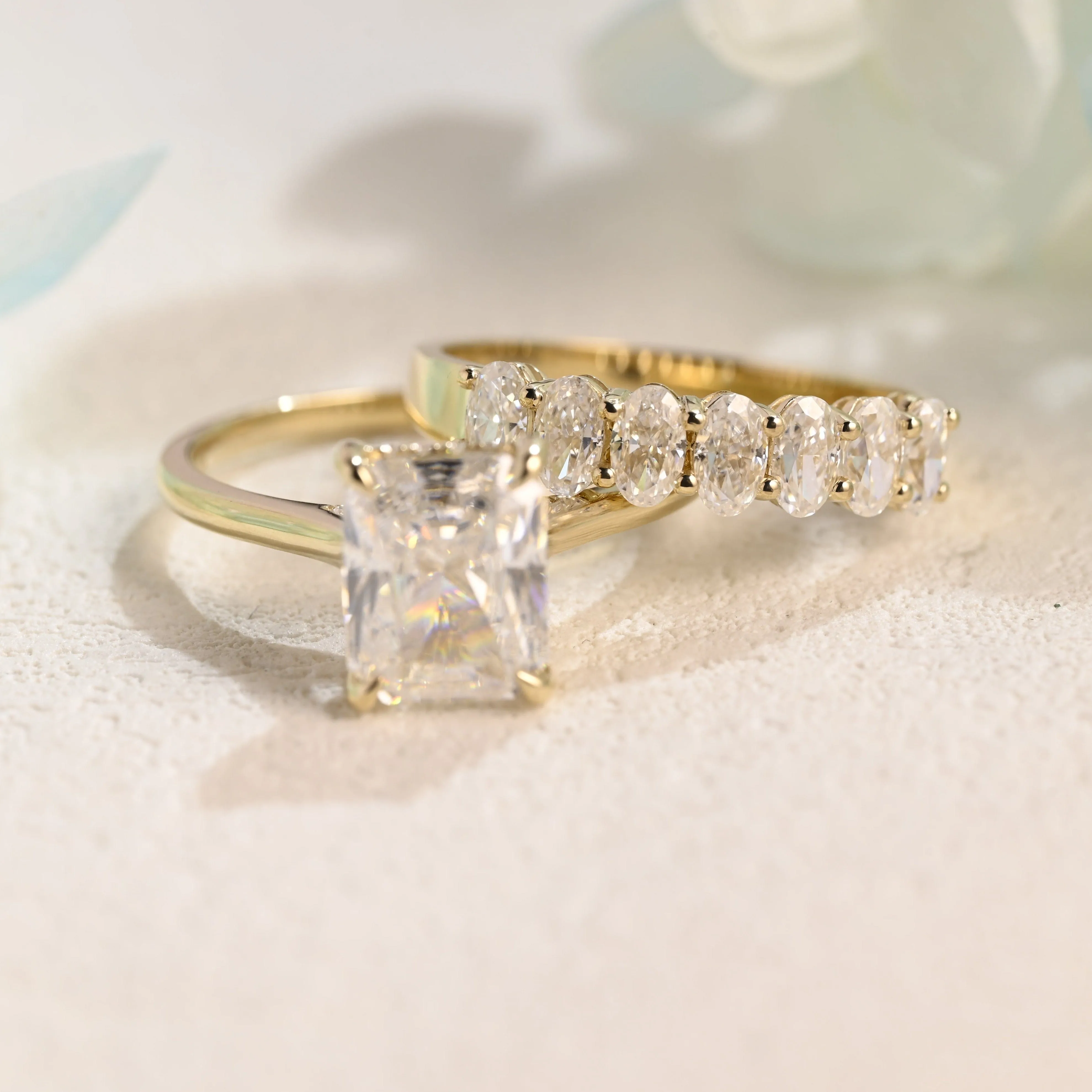 Solid Gold Hidden Halo Radiant Cut Moissanite Engagement Ring Set sold by Causyou product image thumbnail 5