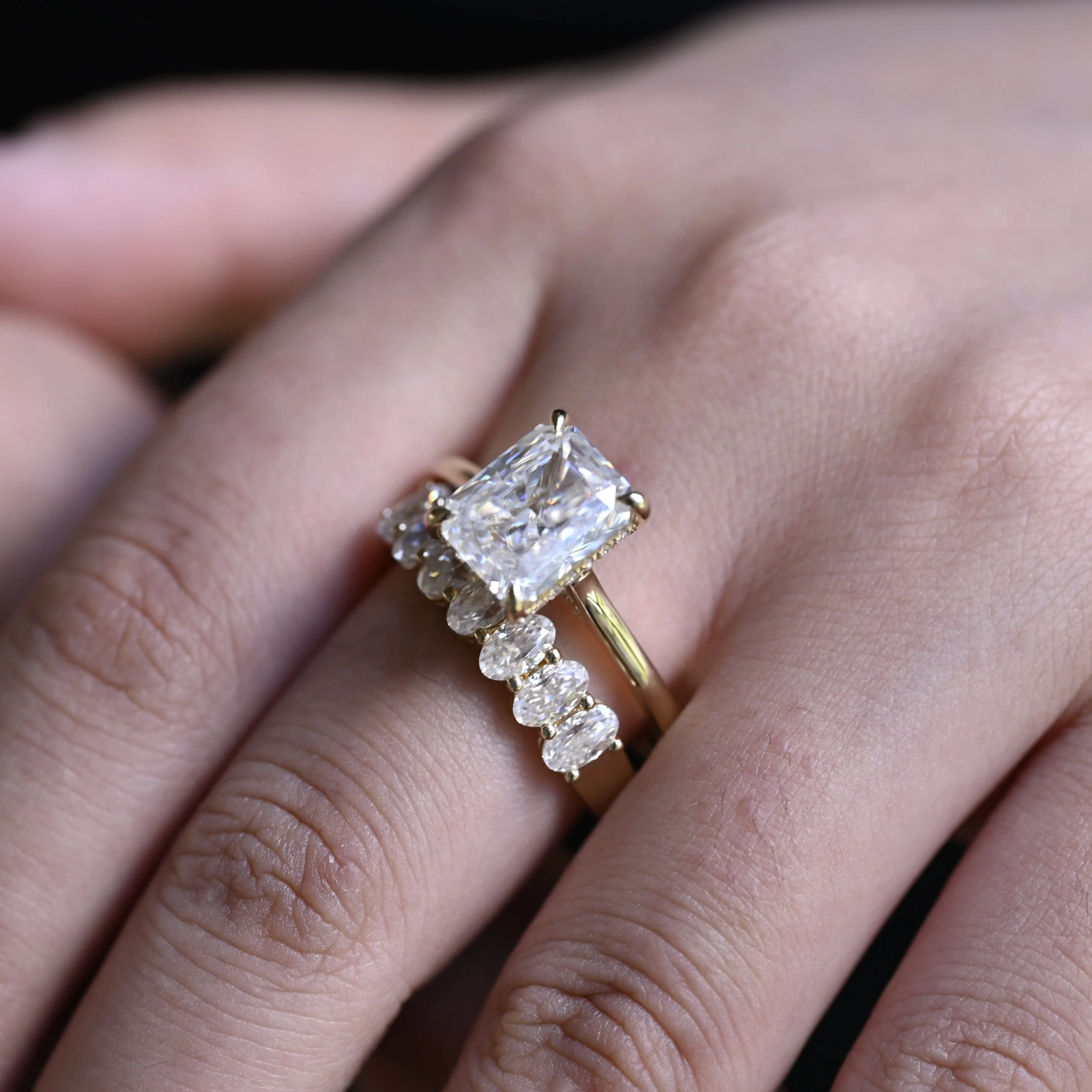 Solid Gold Hidden Halo Radiant Cut Moissanite Engagement Ring Set sold by Causyou product image thumbnail 3