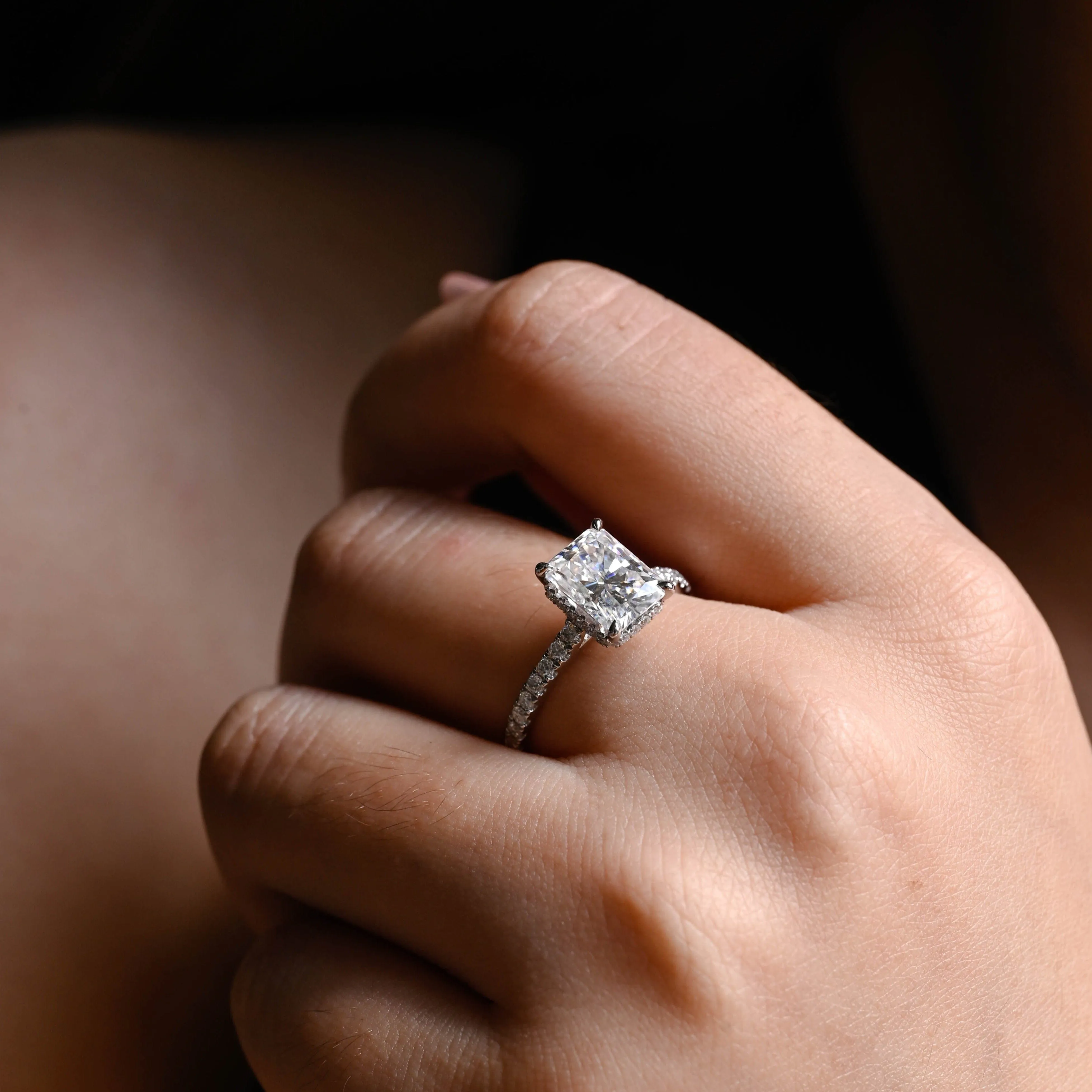 Solid Gold Hidden Halo Radiant Cut Moissanite Engagement Ring sold by Causyou product image thumbnail 3