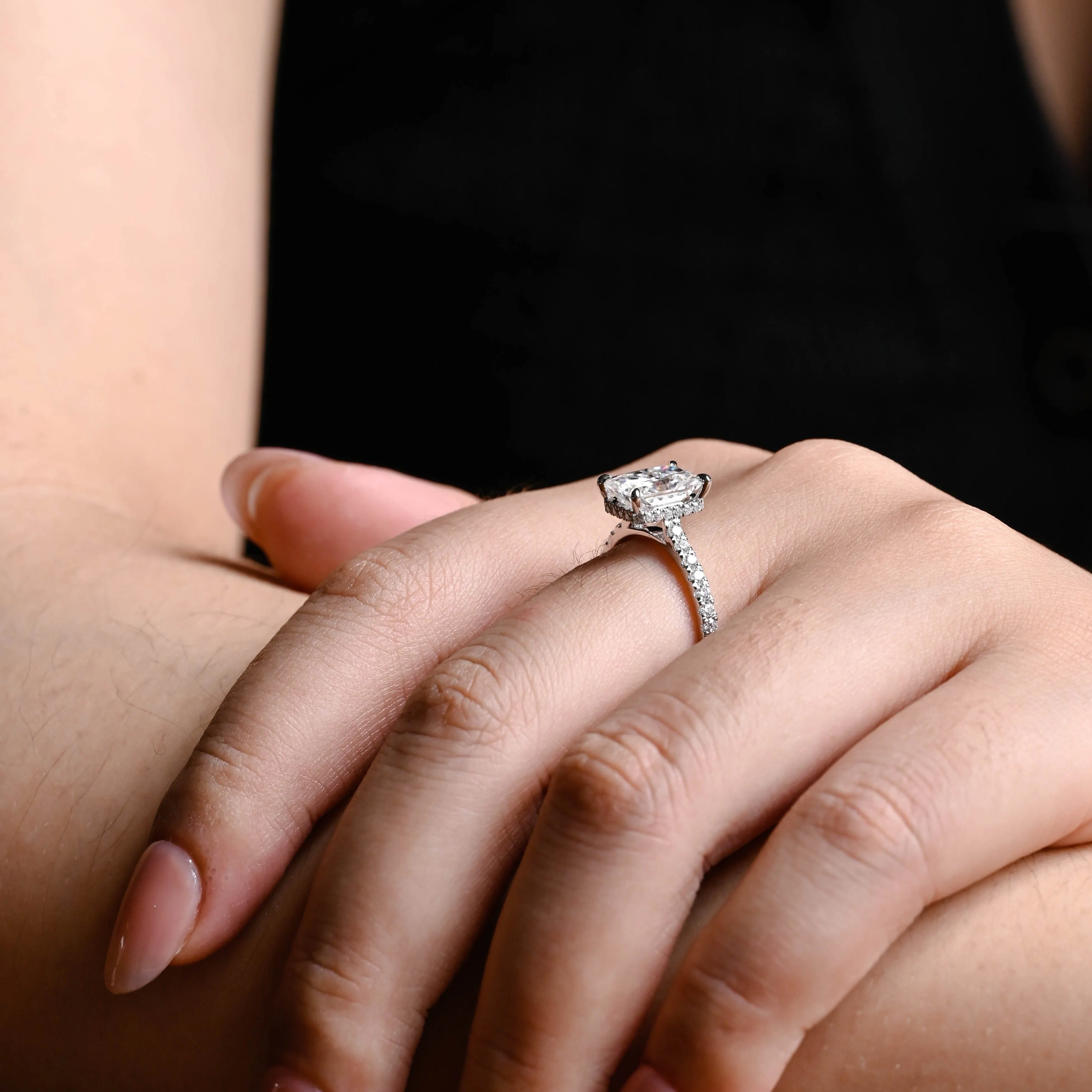 Solid Gold Hidden Halo Radiant Cut Moissanite Engagement Ring sold by Causyou product image thumbnail 4