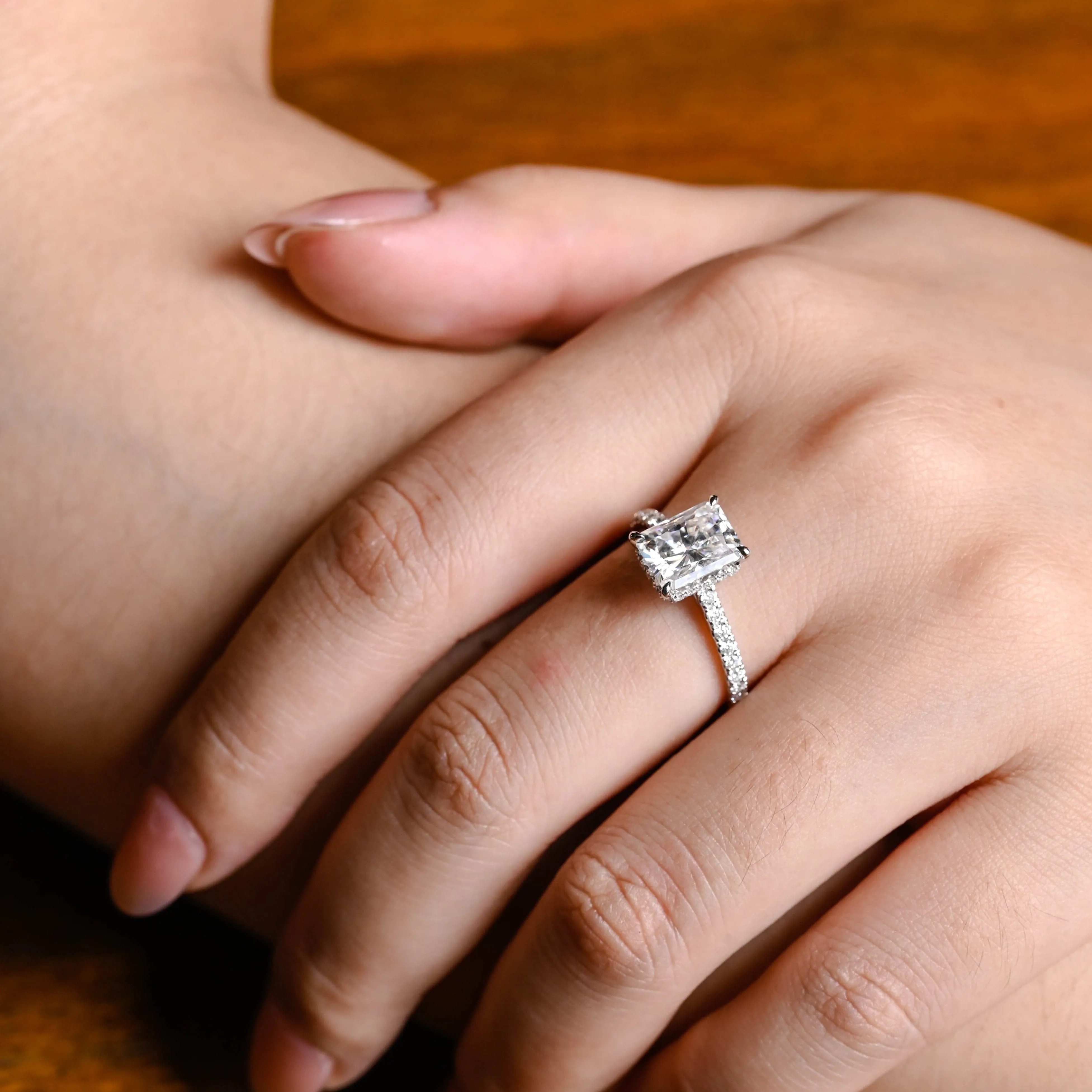 Solid Gold Hidden Halo Radiant Cut Moissanite Engagement Ring sold by Causyou product image thumbnail 2