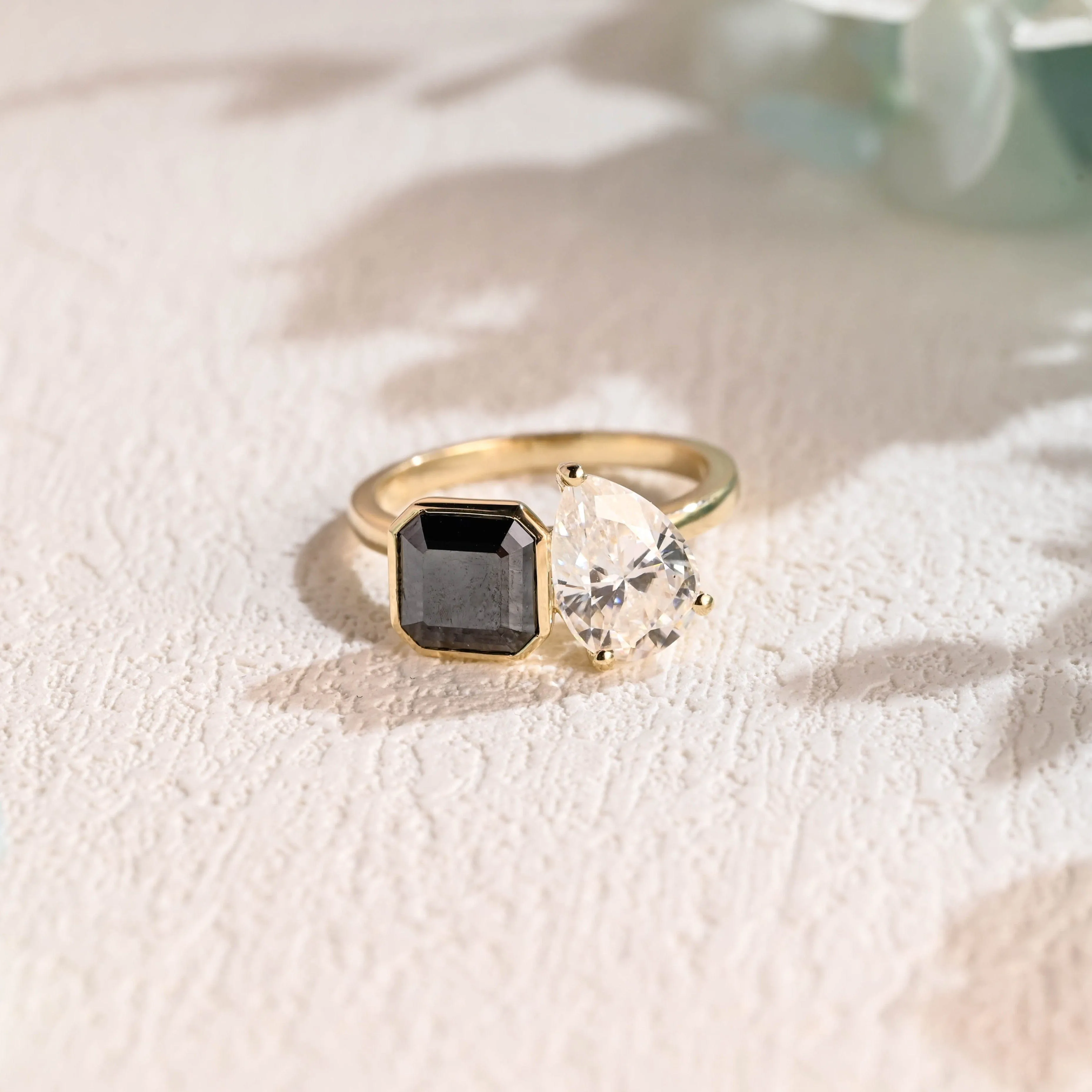 Solid Gold Toi Et Moi Ring, Asscher Cut Black Moissanite Engagement Ring, Wedding Ring Bridal Ring for Women sold by Causyou