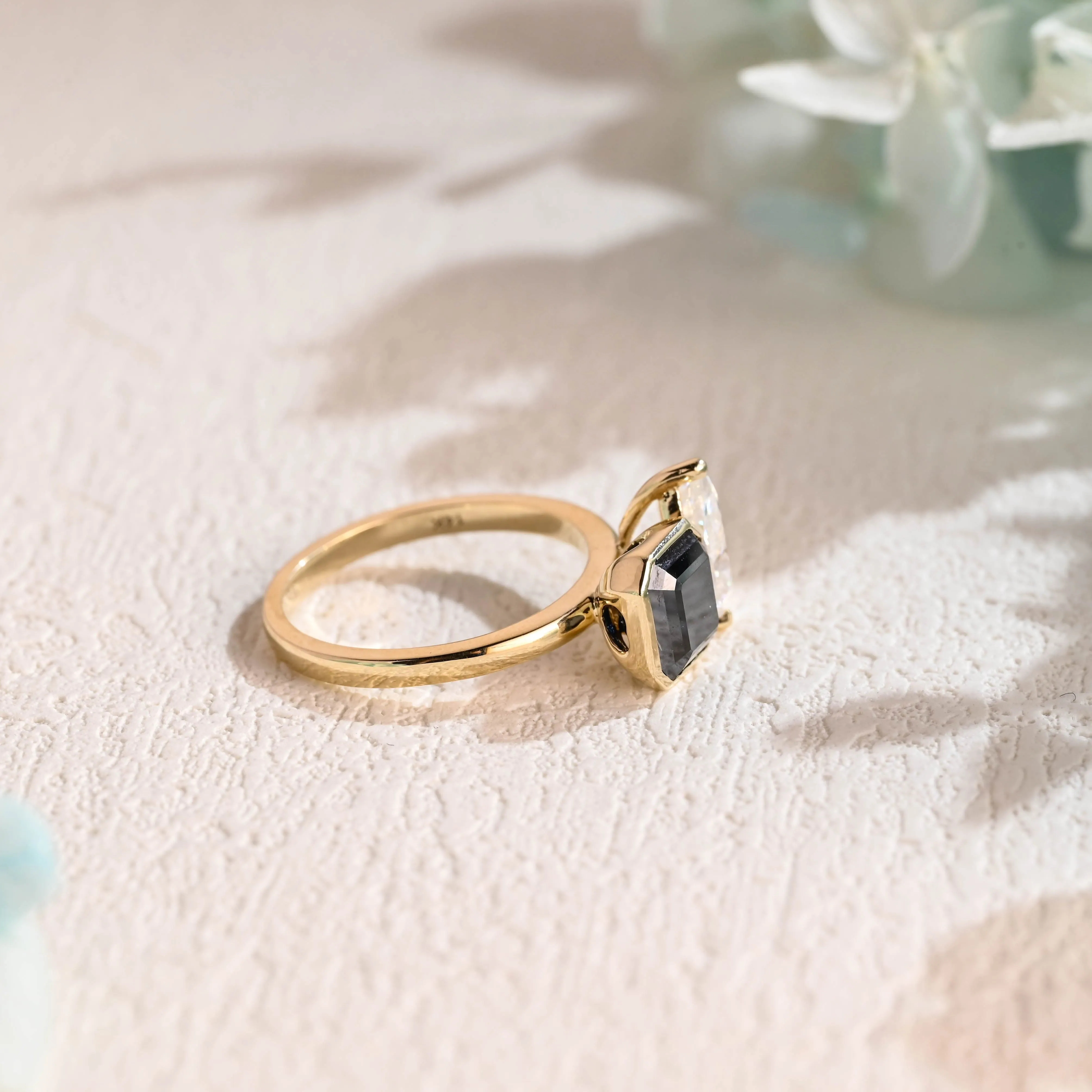 Solid Gold Toi Et Moi Ring, Asscher Cut Black Moissanite Engagement Ring, Wedding Ring Bridal Ring for Women sold by Causyou product image thumbnail 5