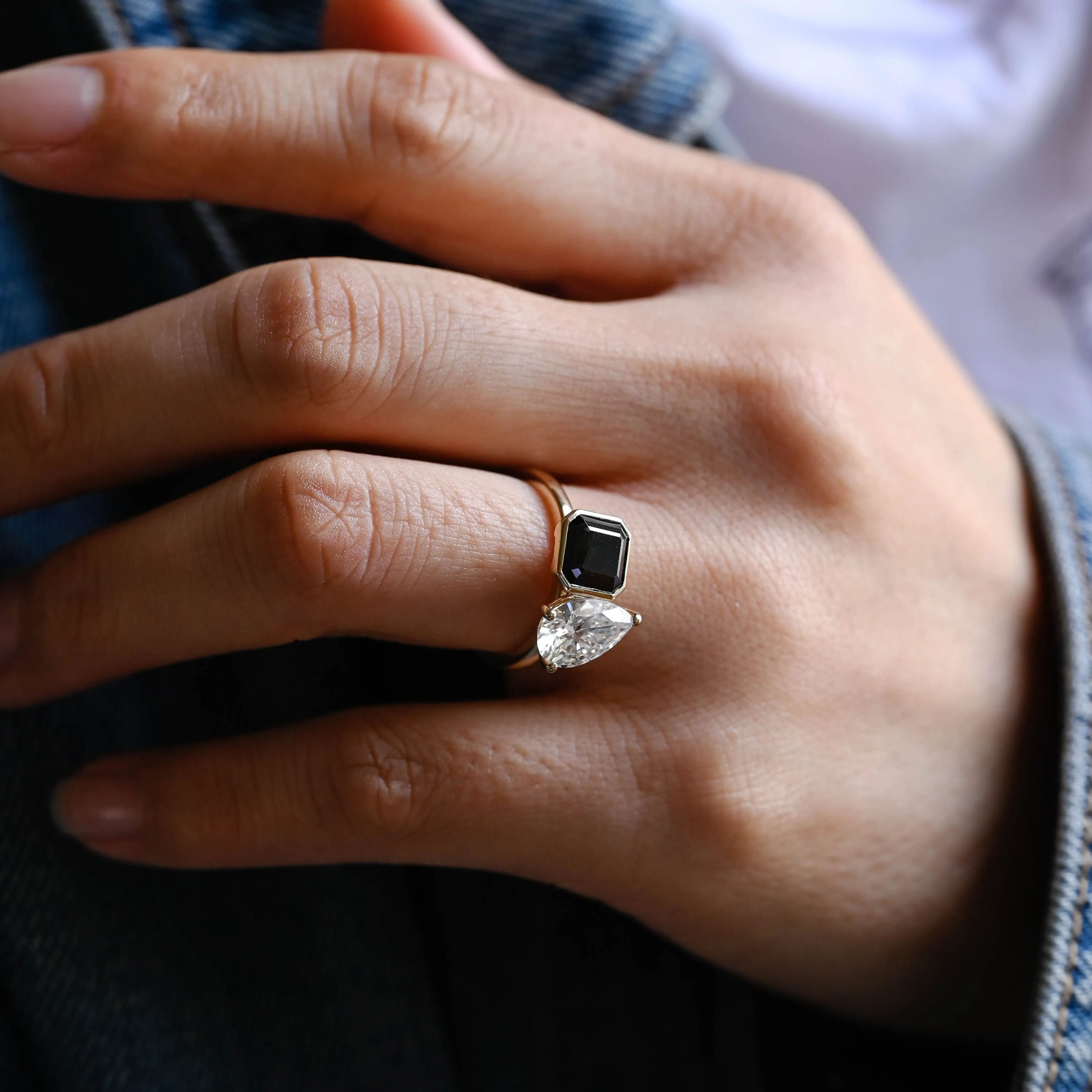 Solid Gold Toi Et Moi Ring, Asscher Cut Black Moissanite Engagement Ring, Wedding Ring Bridal Ring for Women sold by Causyou product image thumbnail 2