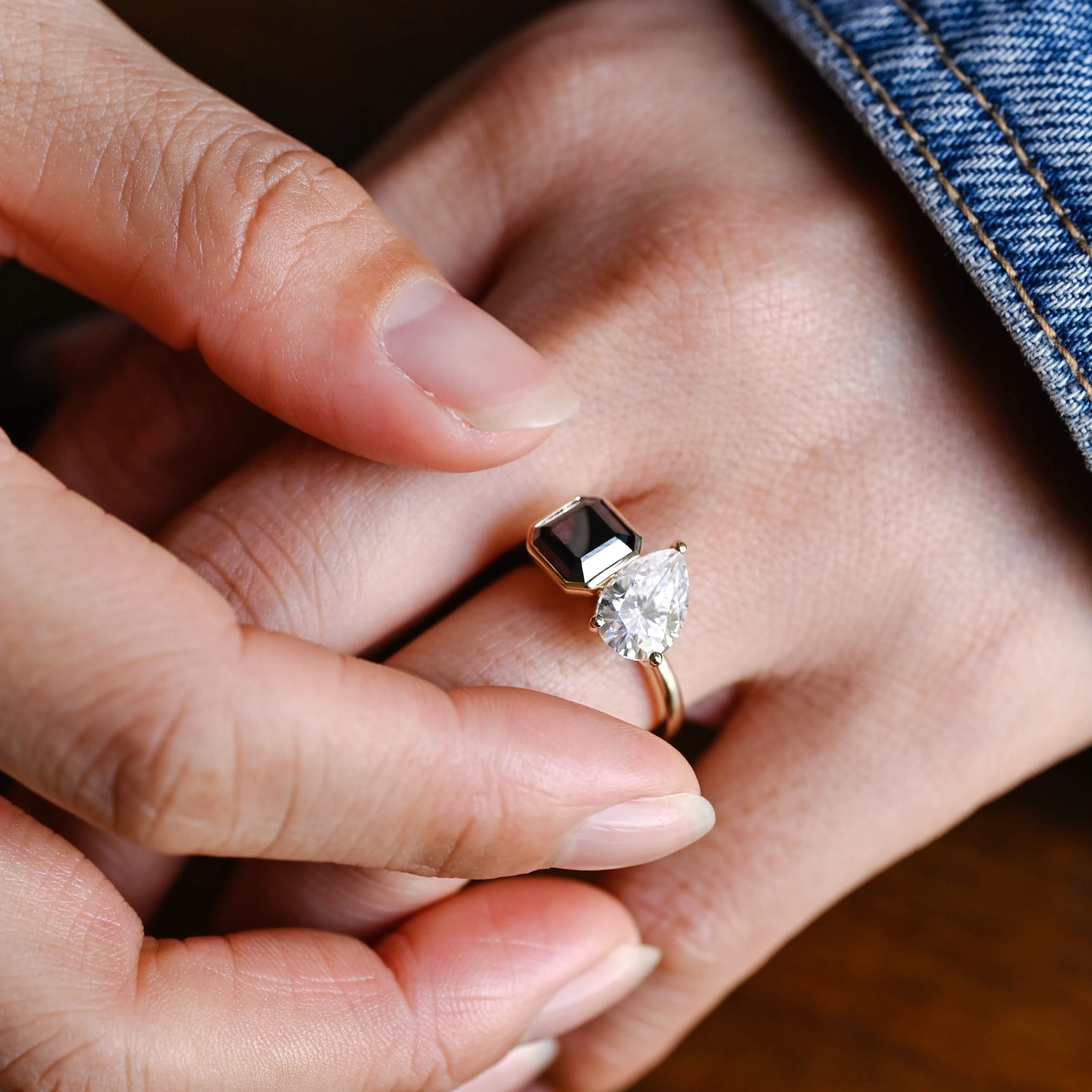 Solid Gold Toi Et Moi Ring, Asscher Cut Black Moissanite Engagement Ring, Wedding Ring Bridal Ring for Women sold by Causyou product image thumbnail 3