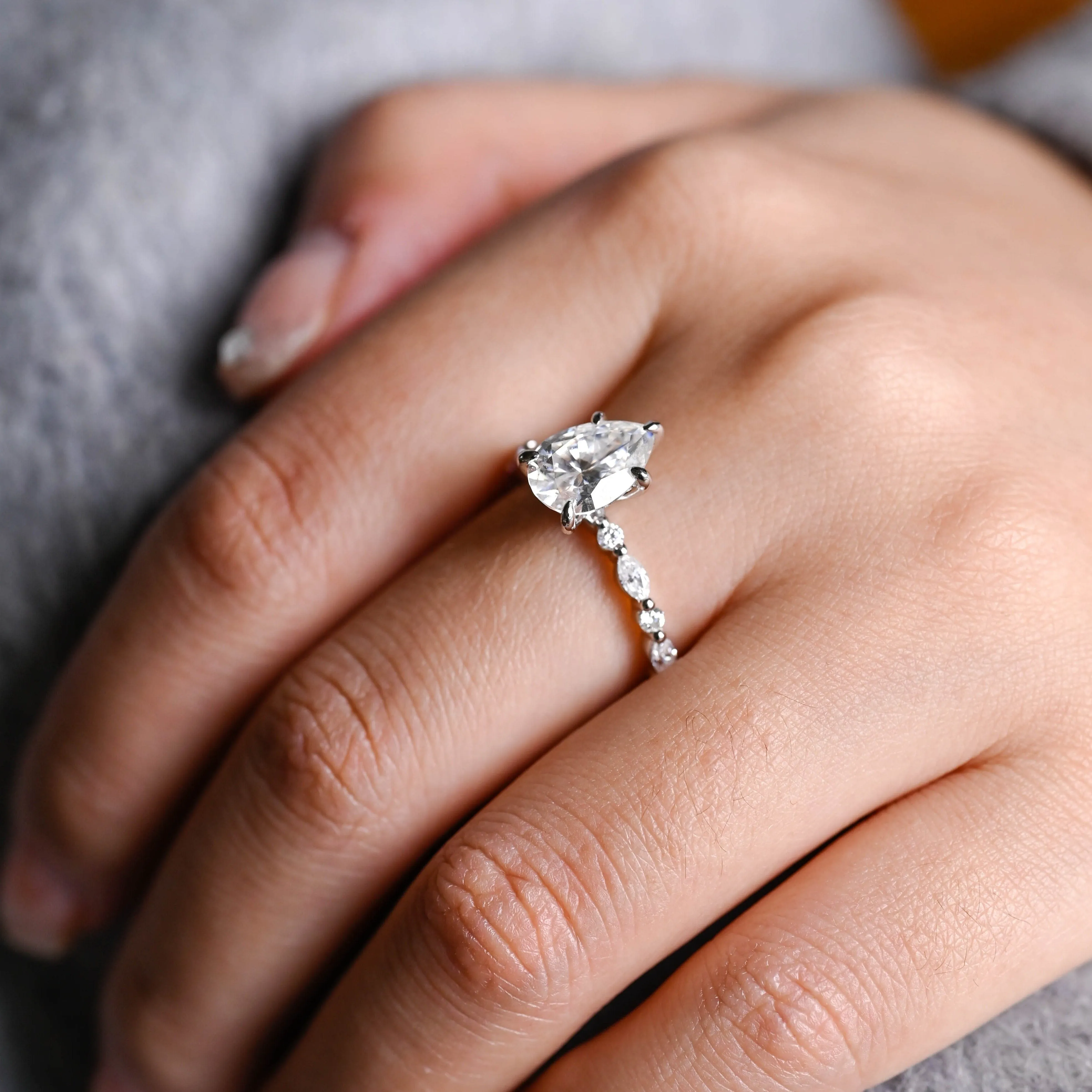 Solid Gold Dainty Pear Cut Moissanite Ring sold by Causyou product image thumbnail 4