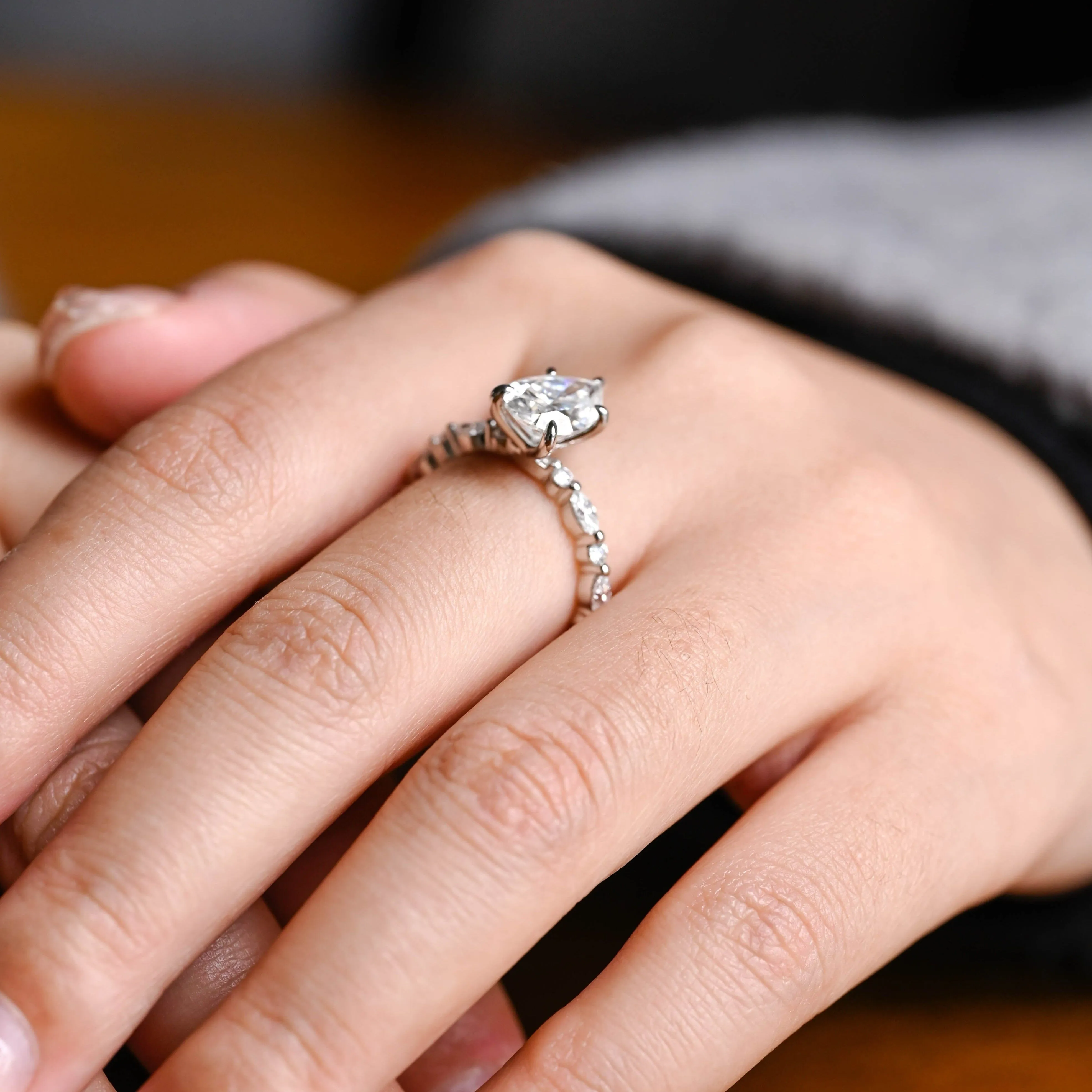 Solid Gold Dainty Pear Cut Moissanite Ring sold by Causyou product image thumbnail 3