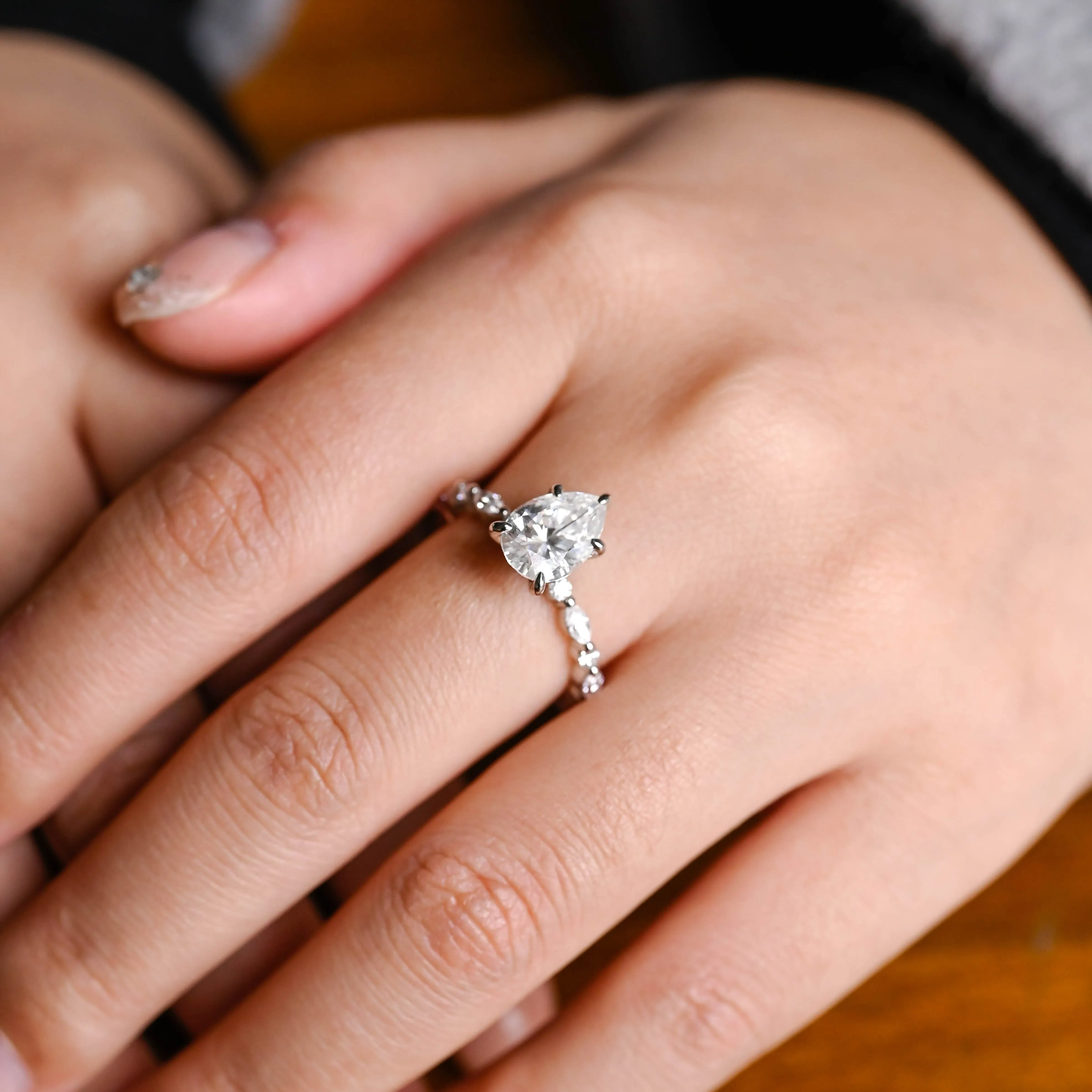 Solid Gold Dainty Pear Cut Moissanite Ring sold by Causyou product image thumbnail 2