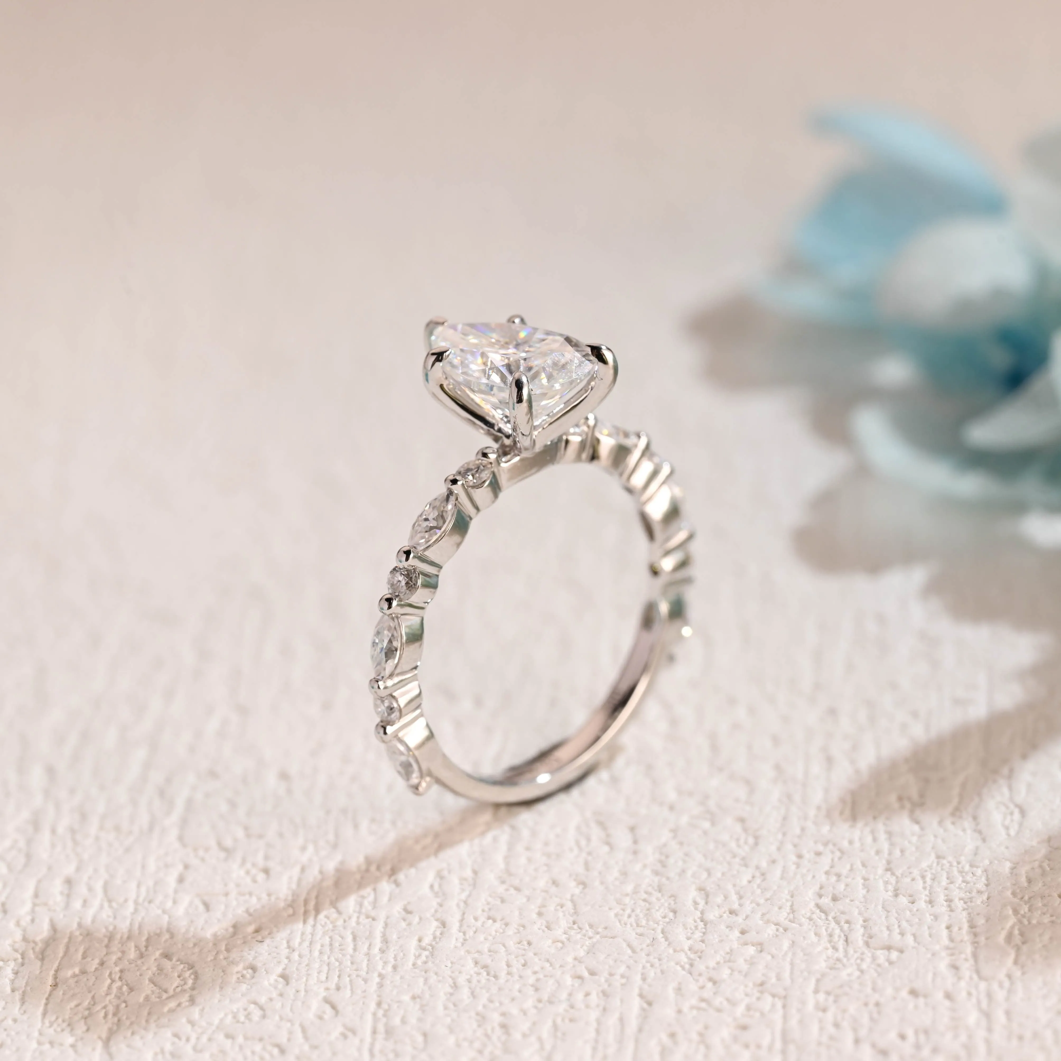 Solid Gold Dainty Pear Cut Moissanite Ring sold by Causyou product image thumbnail 5