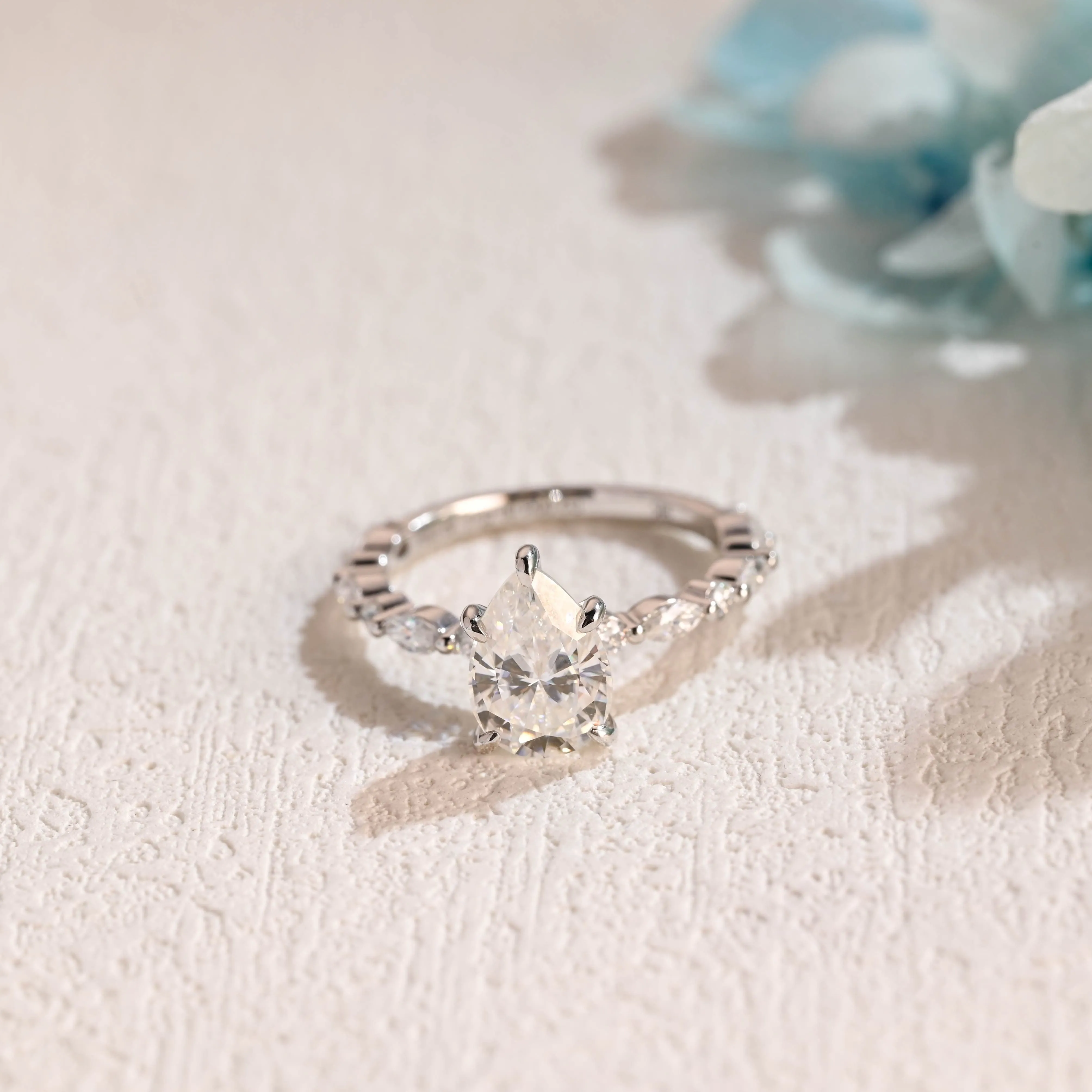 Solid Gold Dainty Pear Cut Moissanite Ring sold by Causyou