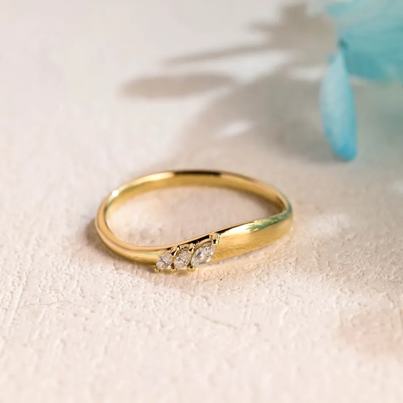 Solid Gold Contorted Marquise Cut Moissanite Wedding Band sold by Causyou