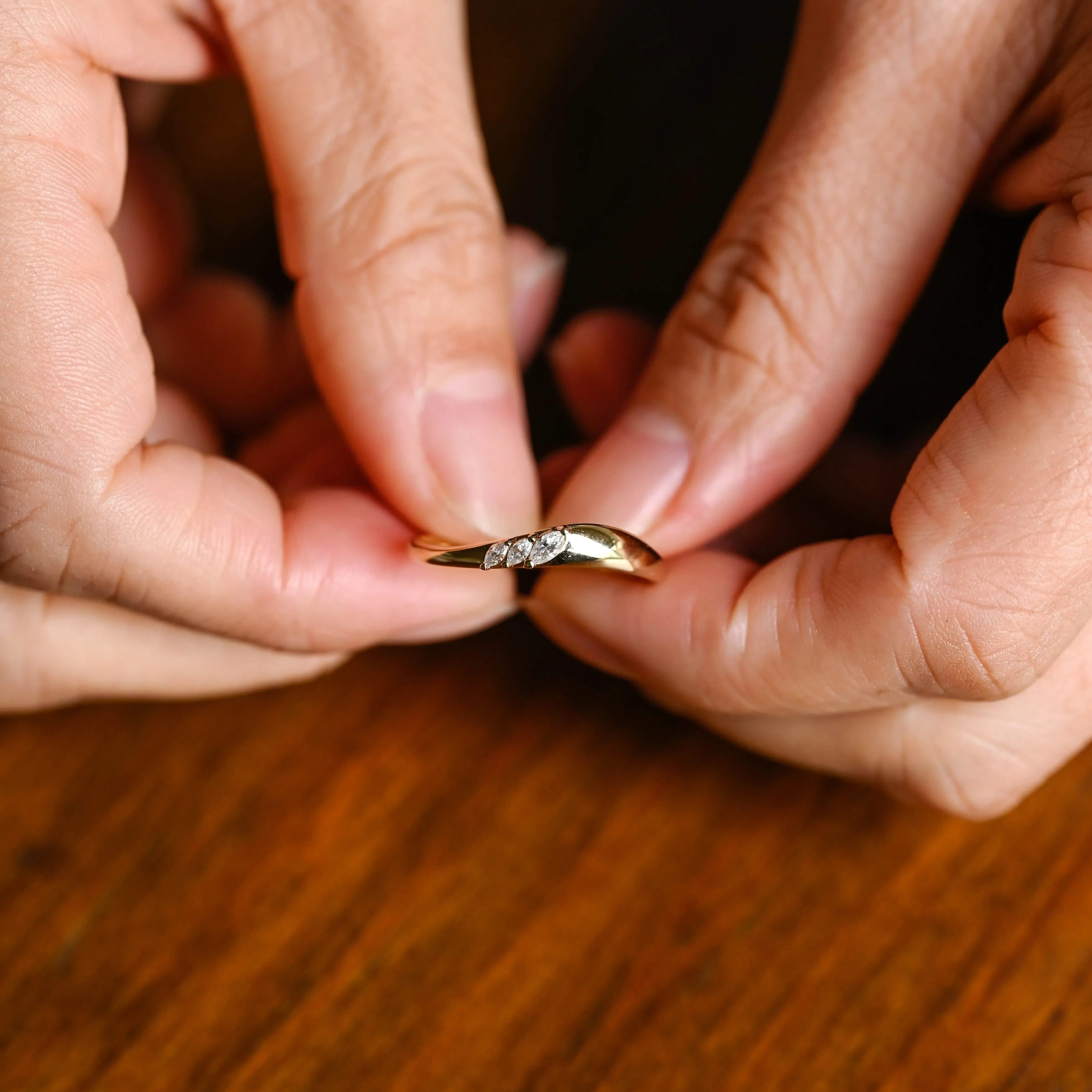 Solid Gold Contorted Marquise Cut Moissanite Wedding Band sold by Causyou product image thumbnail 3