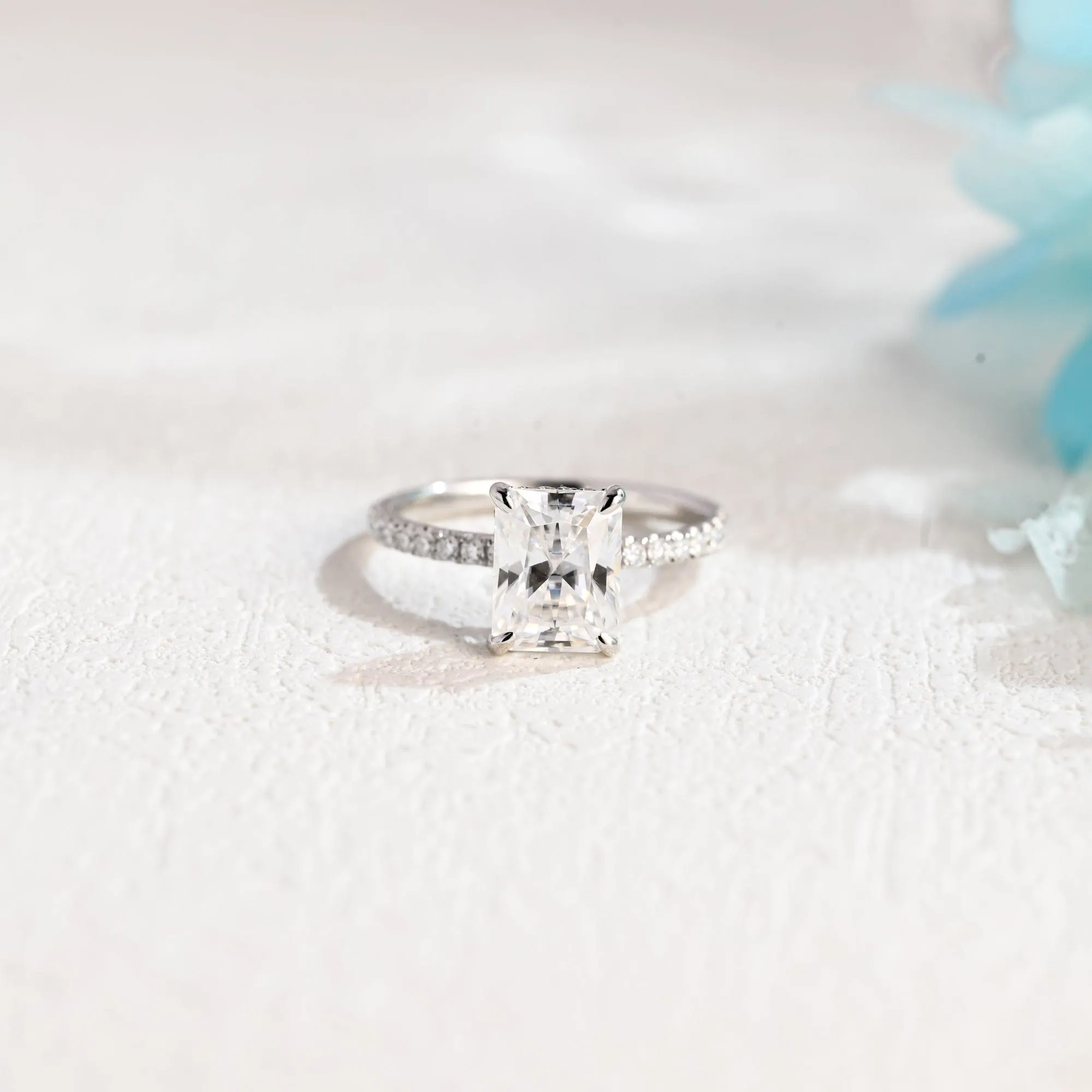 Solid Gold Hidden Halo Radiant Cut Moissanite Engagement Ring sold by Causyou product image thumbnail 5