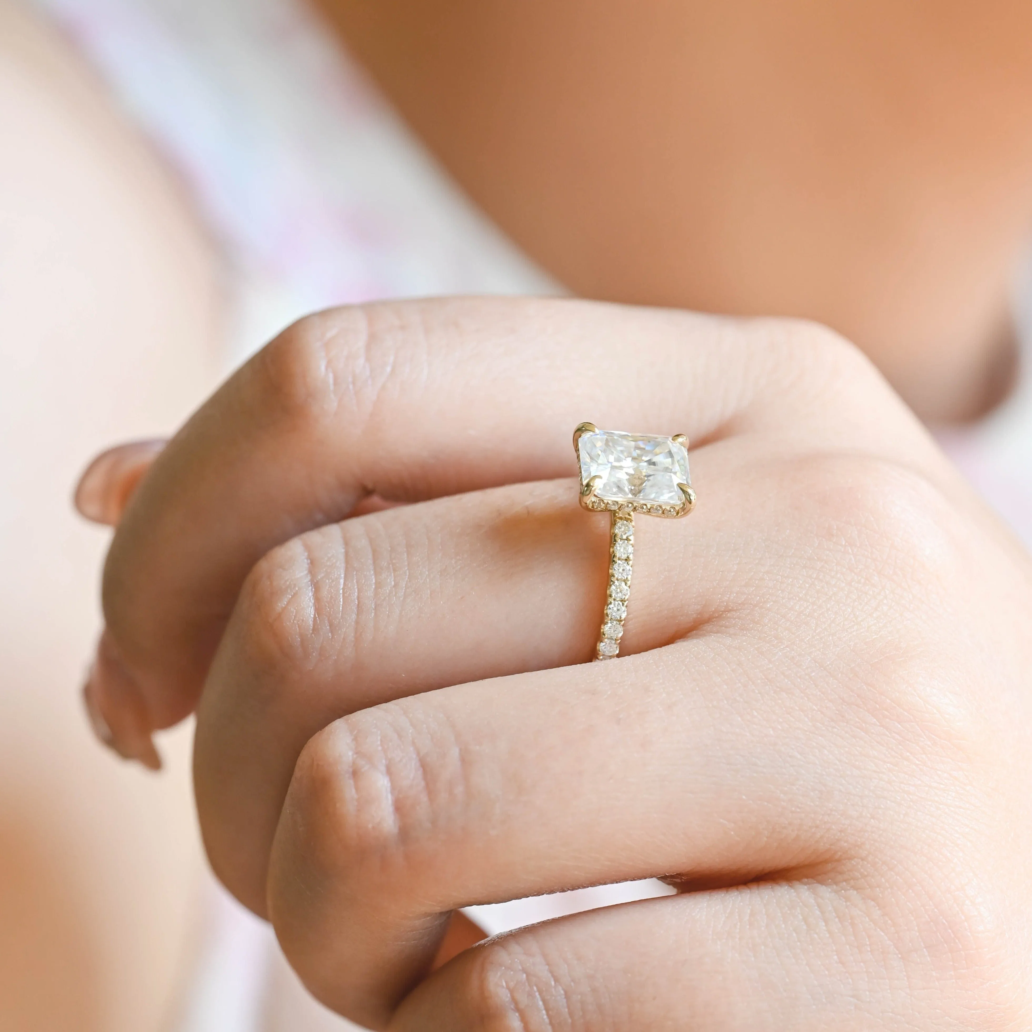 Solid Gold Hidden Halo Radiant Cut Moissanite Engagement Ring sold by Causyou product image thumbnail 3